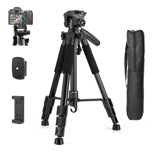 EYUVAA Heavy-Duty Tripod Stand for Phone & Cameras with Mobile Holder| 360° Rotatable Ball Head Mount with Adjustable Height Upto 83 Inch| Tripod Stand for vlogging, Photography & Videography