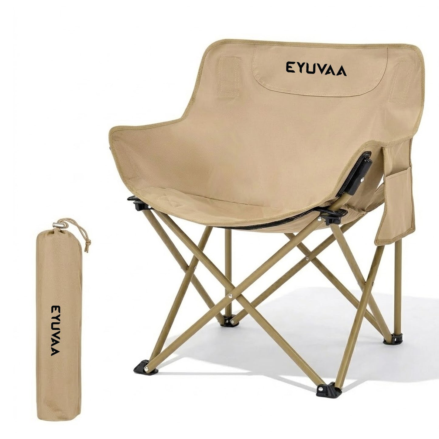 EYUVAA Heavy-Duty Camping Chair Foldable| Lightweight Portable with Side Pocket| Strong Steel Frame Holds up to 120 KG| Oxford Fabric Outdoor Chair for Hiking, Beach, Garden & Travel(Random Colour)