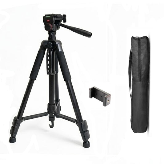 EYUVAA Adjustable Tripod Stand for Camera with 360° Rotation Mobile Holder| Aluminium Alloy Legs with Rubberized Feet & Flip Locks| Tripod for Mobile Phones, GoPro & Video Cameras