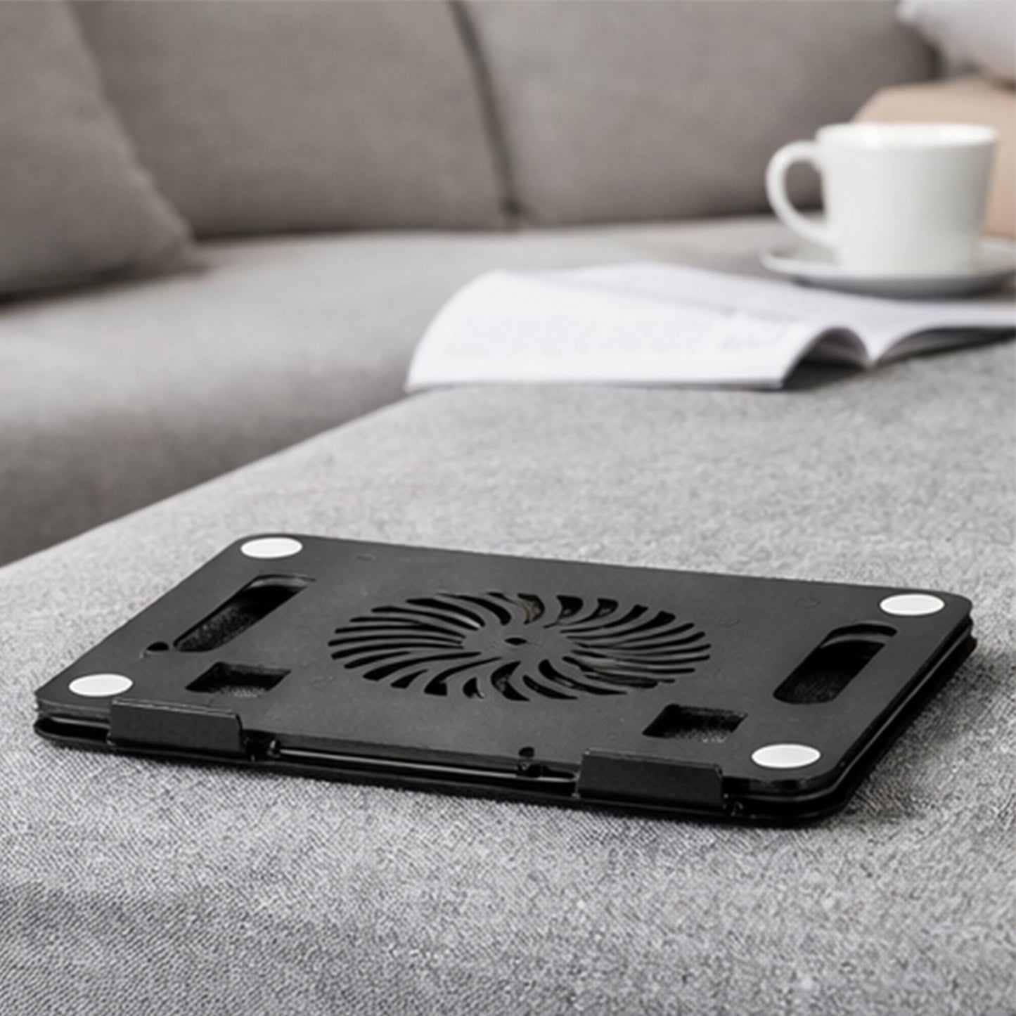 EYUVAA Metal Laptop Stand with Cooling Fan & RGB Light | 360° Rotation with Adjustable Height, Compatible with 10-17 inch Laptops Stand for Gaming, Table, Office (Black)