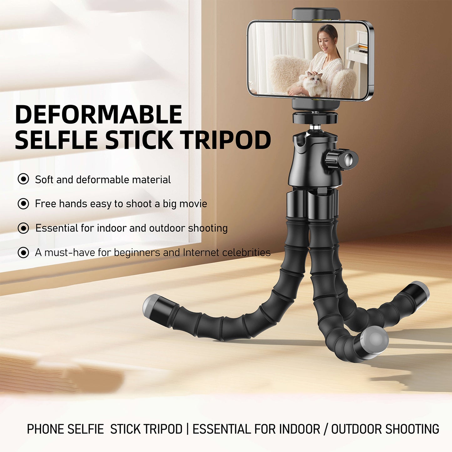 EYUVAA Flexible Tripod Stand for Mobile with 360° Rotating Ball Head Mount| Selfie Stick Tripod Phone Holder with 2 in 1 Clip for Video Recording, Live Streaming & Vlogging