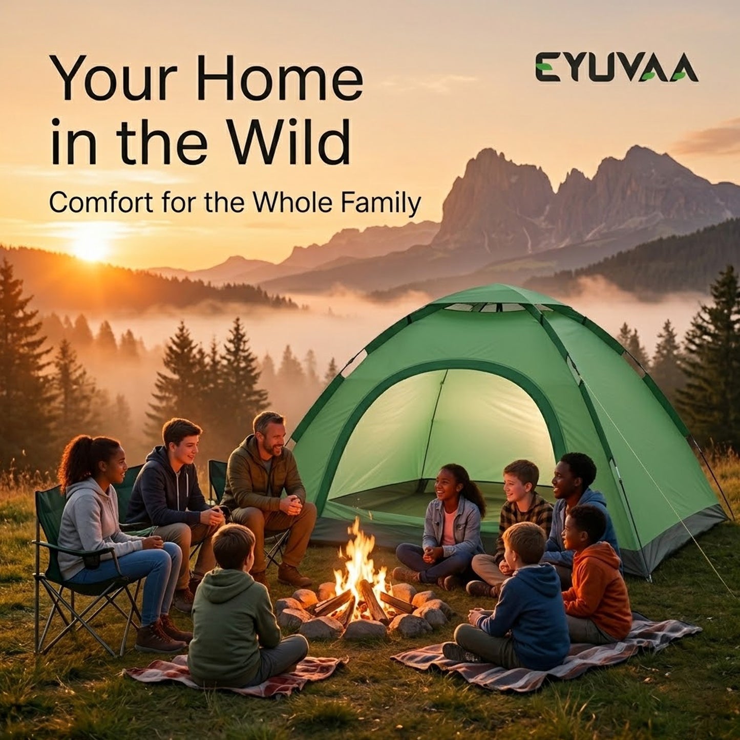 EYUVAA Camping Tent for 8 Person| Waterproof Portable Outdoor Tent with Carry Bag| Easy Setup Lightweight Dome Tent for Hiking, Picnic & Travelling (Random Colour)