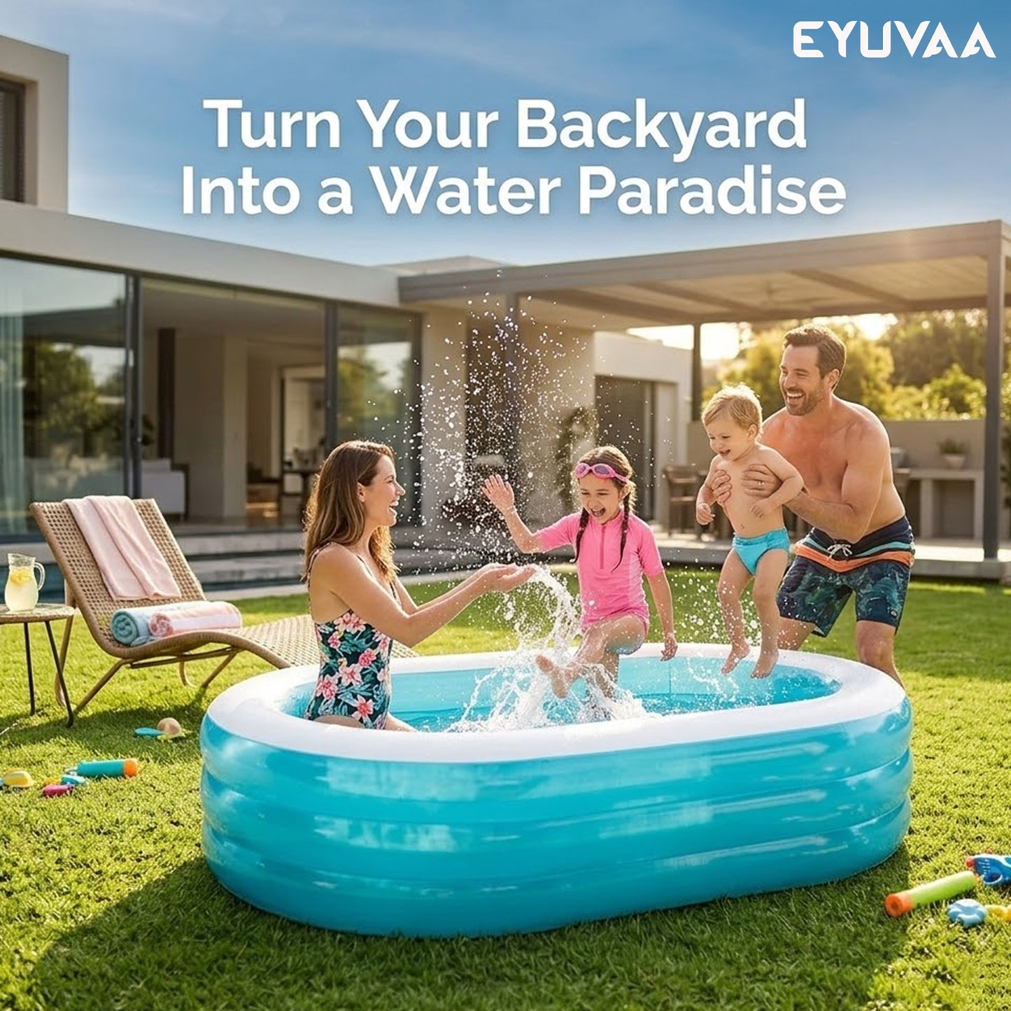 EYUVAA Oval Inflatable Pool for Kids & Family| 5.5 Feet Large Swimming Pool with 3-Layer Thick PVC Design| Outdoor Water Pool for Backyard, Terrace & Sun Bath