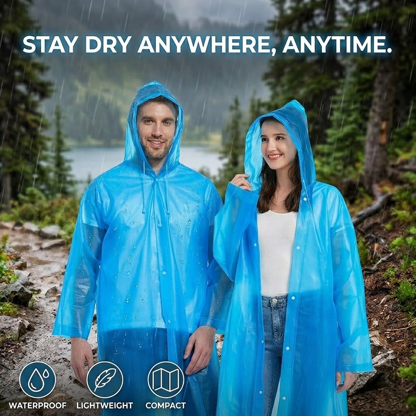 EYUVAA  Waterproof Raincoat for Men & Women| Comfortable Rain Jacket with Hood for Adults| lightweight and Reusable Eva raincoat for Camping & All Weather(Random Colour)