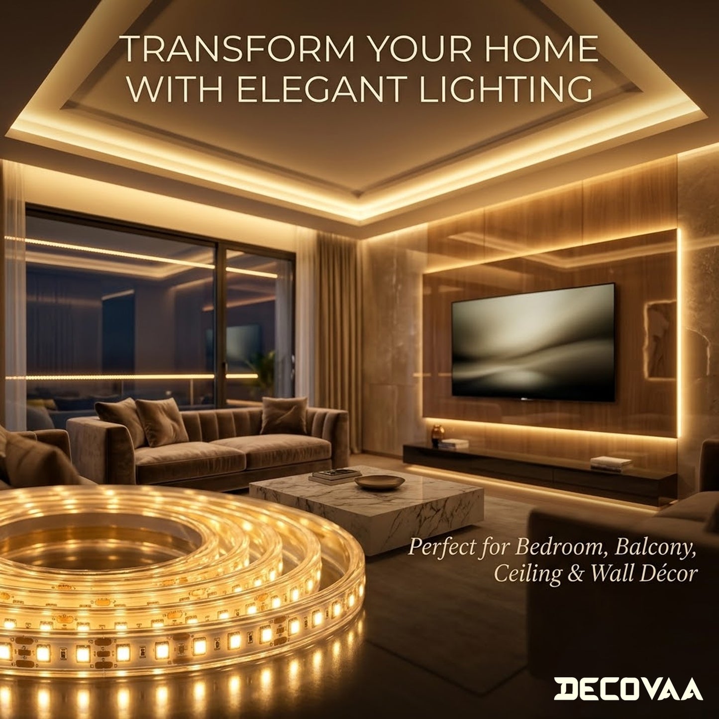 DECOVAA 9M LED Rope Light,Waterproof Decorative Strip Light with Indian Plug,Flexible PVC Tube Lights for Home Decor,Balcony,Ceiling,Garden,Party,Festival & Wedding Decoration