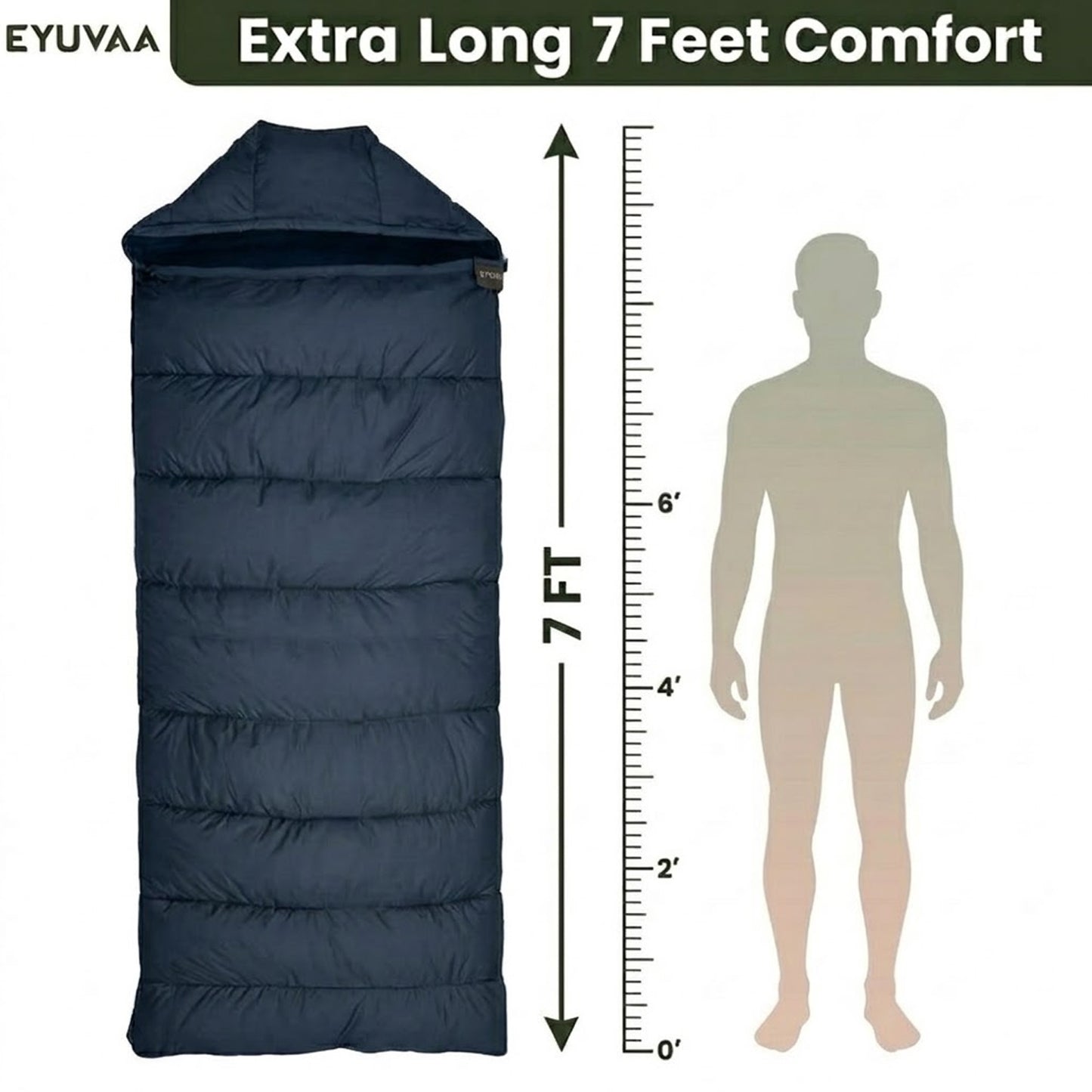 EYUVAA Camping Sleeping Bag for Adults| Lightweight Waterproof Bag with Hood for 0°C to +5°C| Portable & Compact Bed with Carry Bag for Travelling, Trekking & Hiking