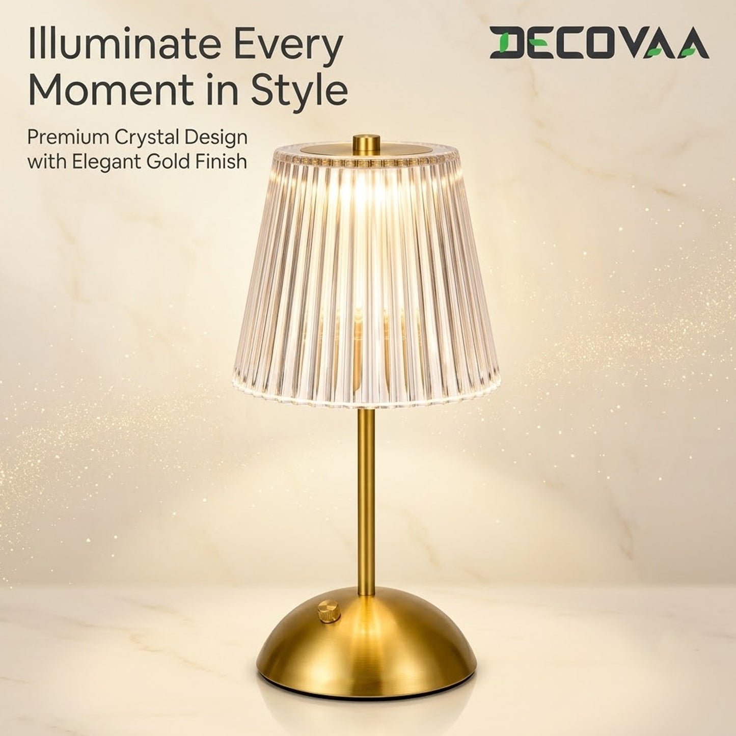 DECOVAA LED Table Lamp with 3-Colour Modes| USB Rechargeable Desk Lamp with Touch Sensor| Modern Crystal Table Lamp| Cordless Portable Bedside Lamp for Bedroom, Living Room, Office & Home Decor