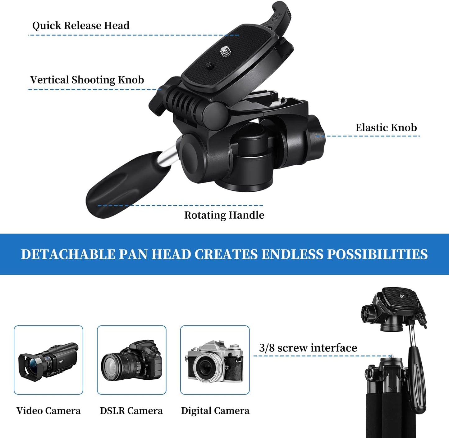 EYUVAA Heavy-Duty Tripod Stand for Phone & Cameras with Mobile Holder| 360° Rotatable Ball Head Mount with Adjustable Height Upto 83 Inch| Tripod Stand for vlogging, Photography & Videography