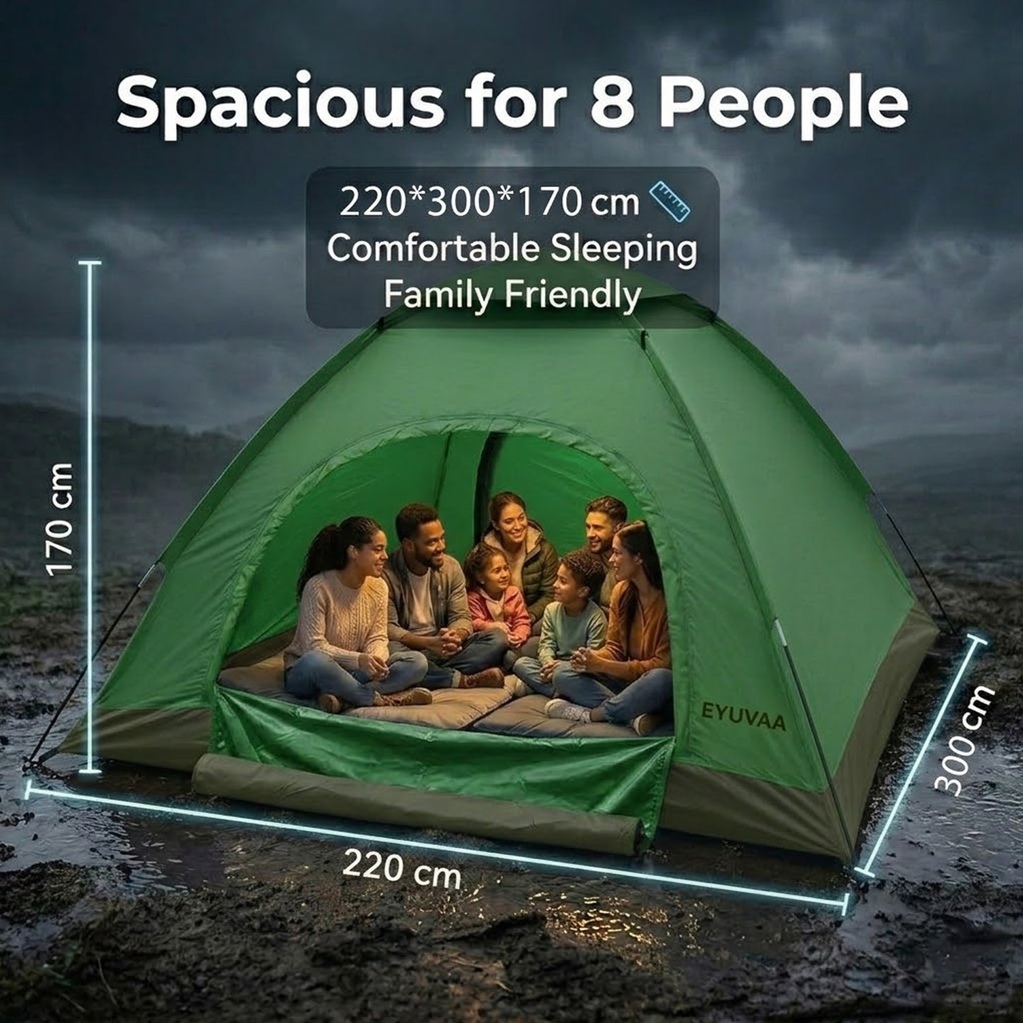 EYUVAA Camping Tent for 8 Person| Waterproof Portable Outdoor Tent with Carry Bag| Easy Setup Lightweight Dome Tent for Hiking, Picnic & Travelling (Random Colour)