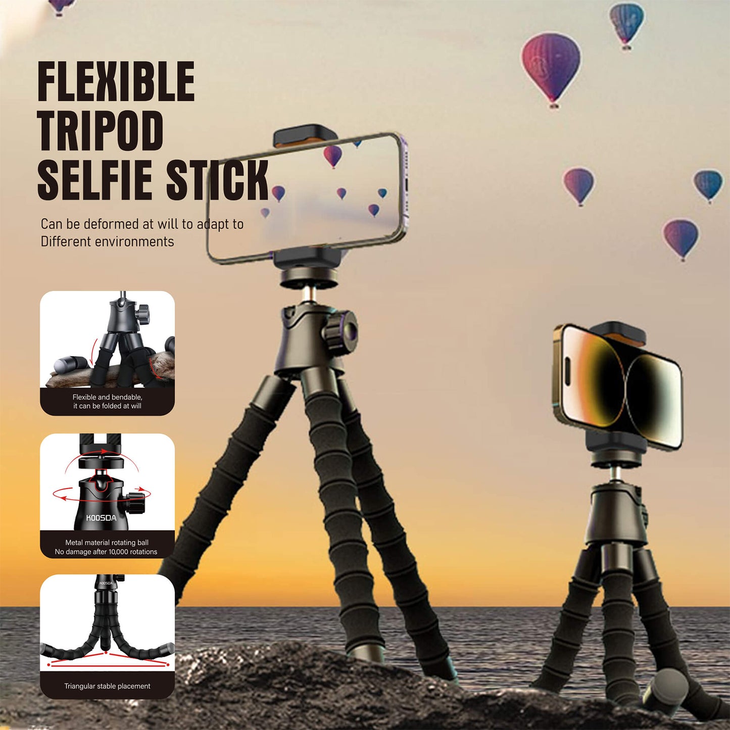 EYUVAA Flexible Tripod Stand for Mobile with 360° Rotating Ball Head Mount| Selfie Stick Tripod Phone Holder with 2 in 1 Clip for Video Recording, Live Streaming & Vlogging