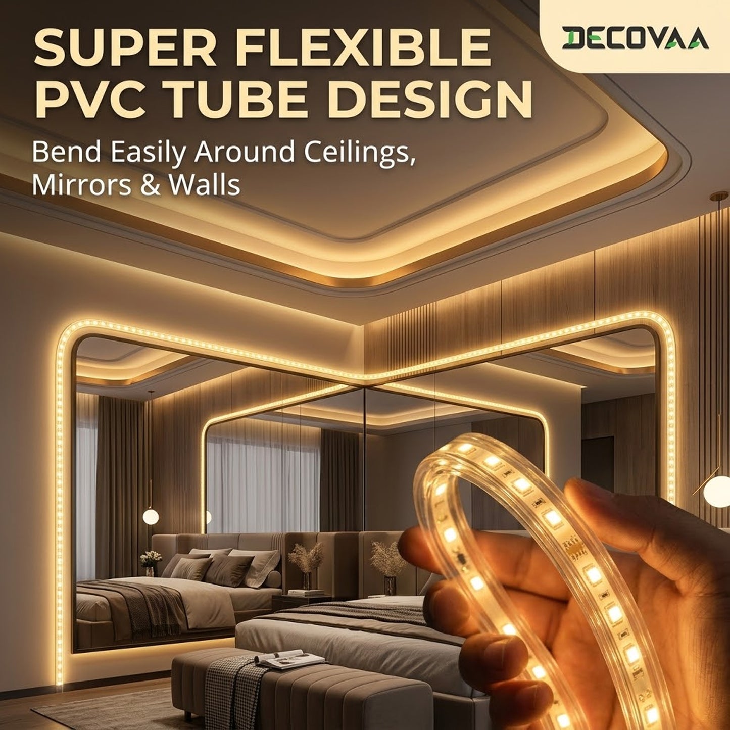 DECOVAA 9M LED Rope Light,Waterproof Decorative Strip Light with Indian Plug,Flexible PVC Tube Lights for Home Decor,Balcony,Ceiling,Garden,Party,Festival & Wedding Decoration