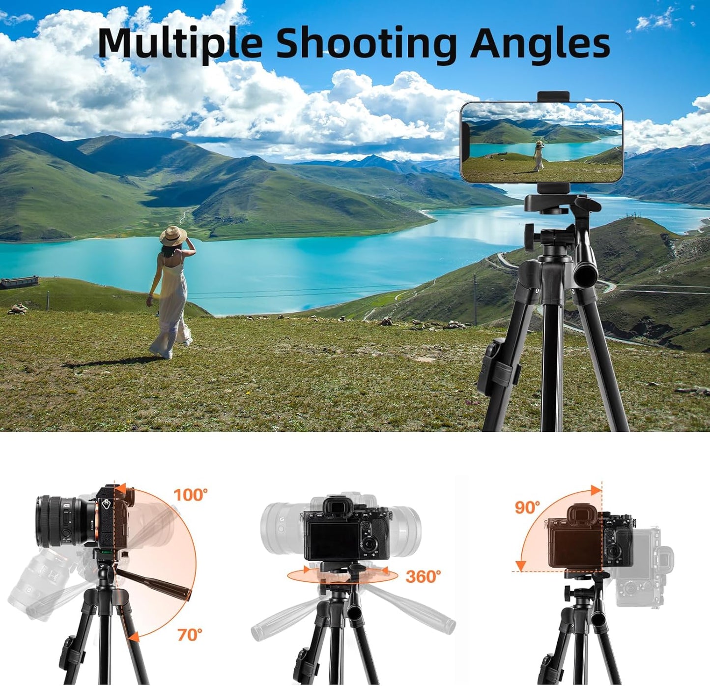 EYUVAA Tripod Stand with Remote & 360° Rotation Phone Holder Mount| Aluminium Alloy with Extend Upto 51Inch/ 130CM Adjustable Height| Tripod Stand for Mobile, Video Camera & Ring Lights