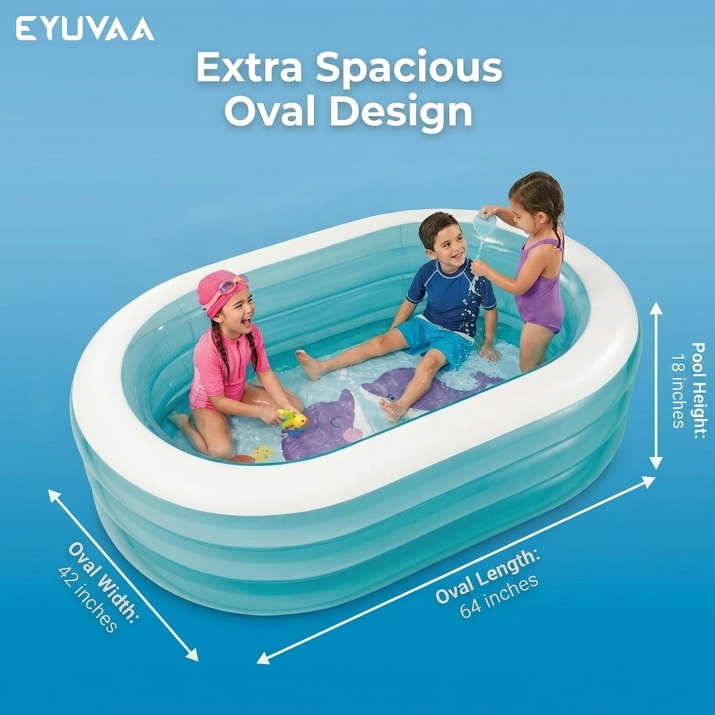 EYUVAA Oval Inflatable Pool for Kids & Family| 5.5 Feet Large Swimming Pool with 3-Layer Thick PVC Design| Outdoor Water Pool for Backyard, Terrace & Sun Bath