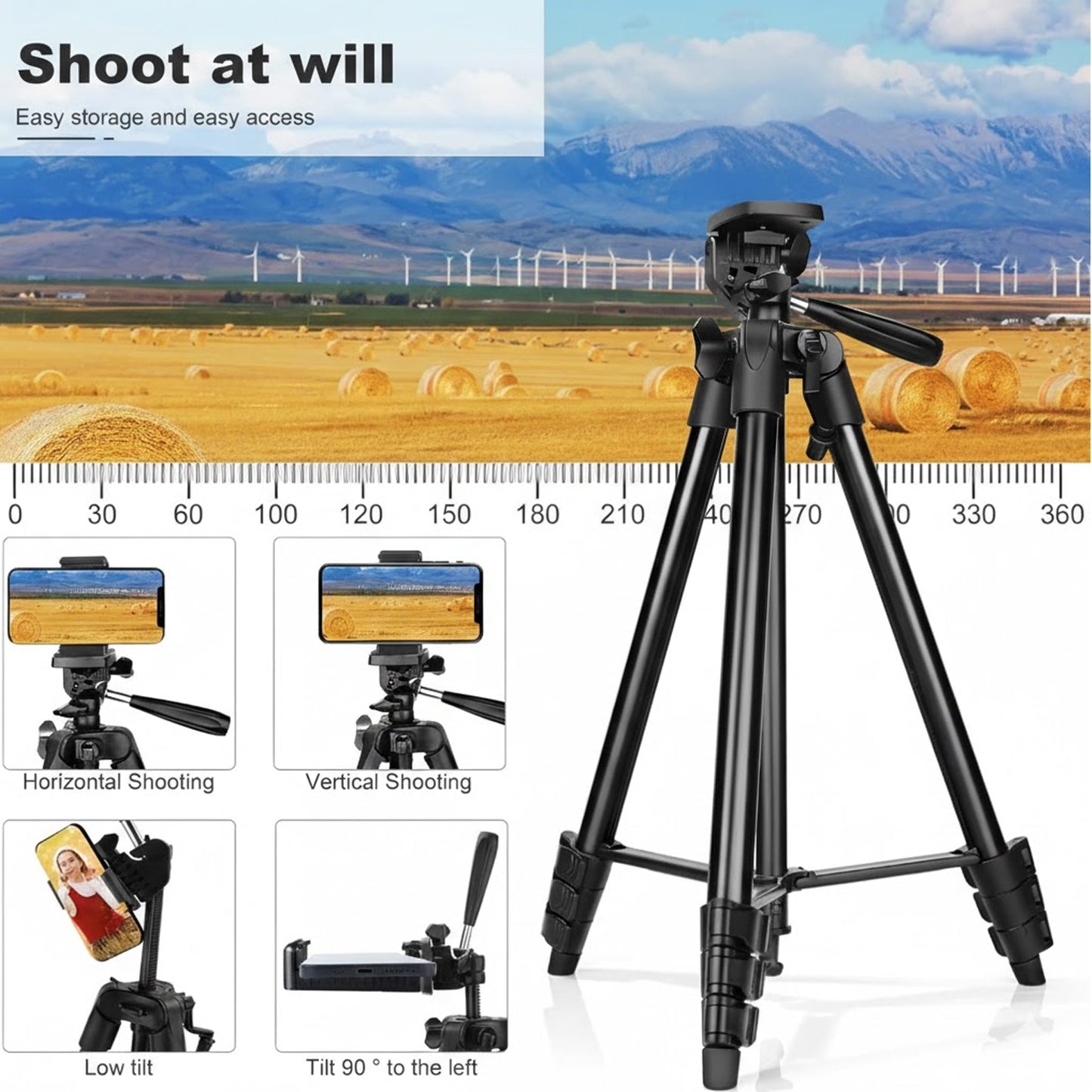EYUVAA Aluminium Tripod Stand for Mobile with Bluetooth Remote| Extendable 41 Inch/105CM, 360° Rotatable Phone Holder Mount with Handle| Compatible with All Smartphones, DSLR Cameras & Ring Lights
