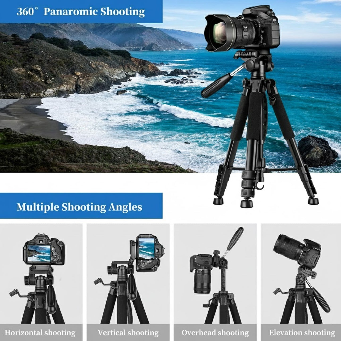 EYUVAA Heavy-Duty Tripod Stand for Phone & Cameras with Mobile Holder| 360° Rotatable Ball Head Mount with Adjustable Height Upto 83 Inch| Tripod Stand for vlogging, Photography & Videography