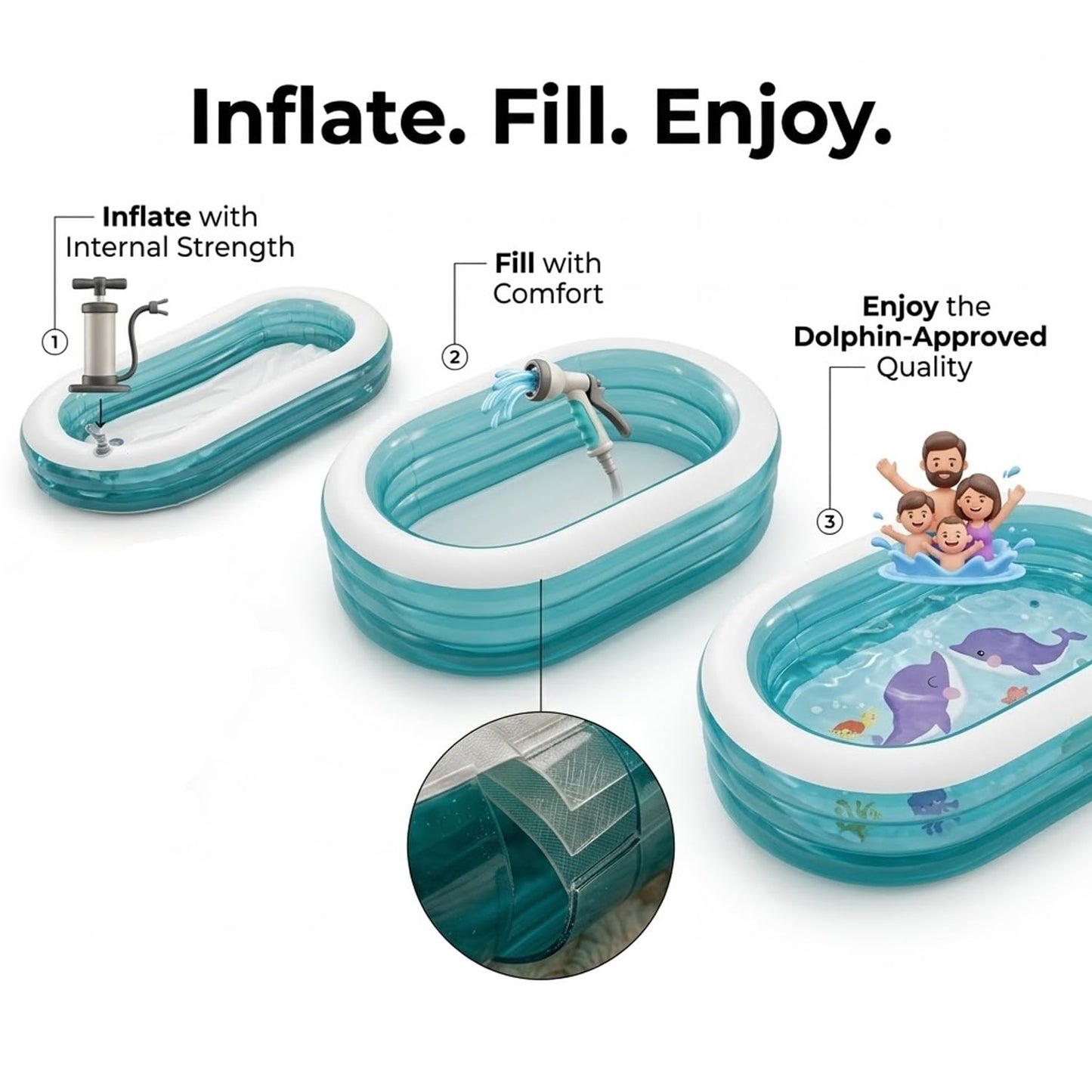 EYUVAA Oval Inflatable Pool for Kids & Family| 5.5 Feet Large Swimming Pool with 3-Layer Thick PVC Design| Outdoor Water Pool for Backyard, Terrace & Sun Bath