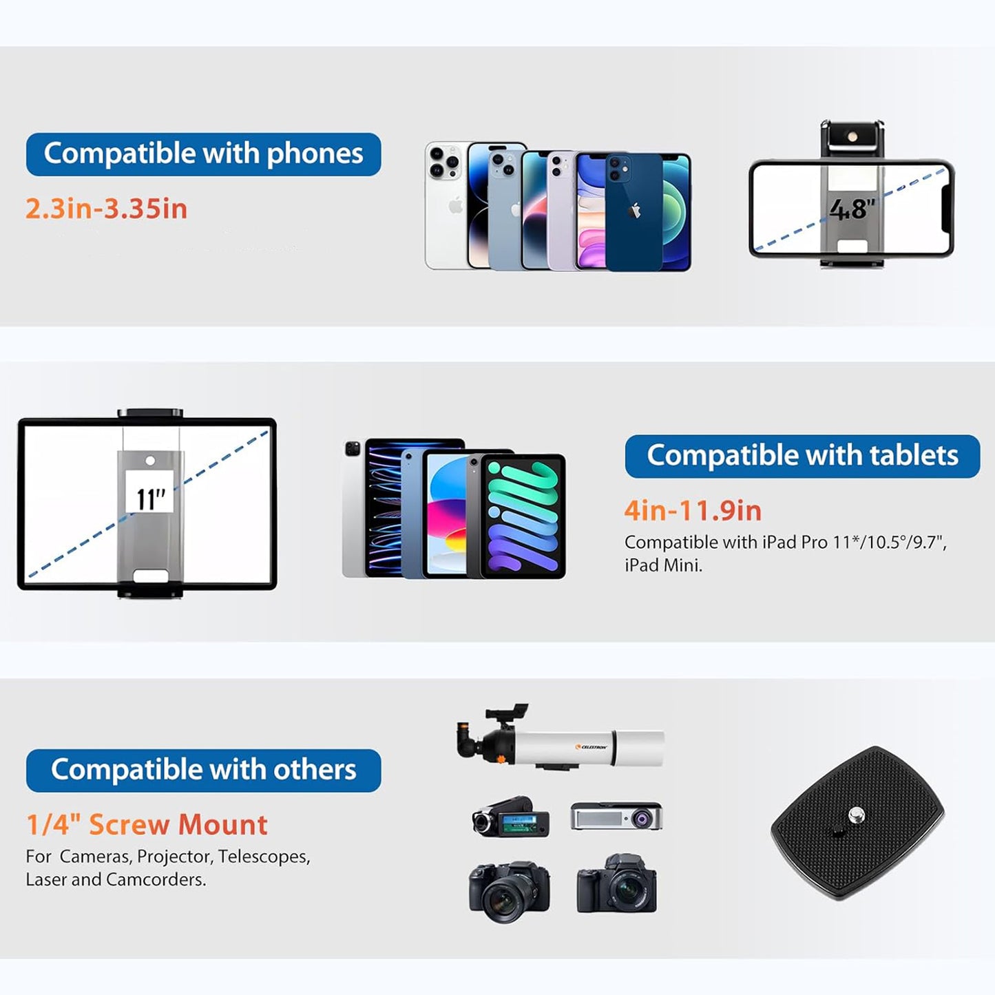 EYUVAA Tripod Stand for Mobile & Camera with 360° Rotation| Adjustable Height Aluminium Tripod Stand with Bluetooth Remote| Mobile Holder Mount for Video Recording, Photography & Vlogging