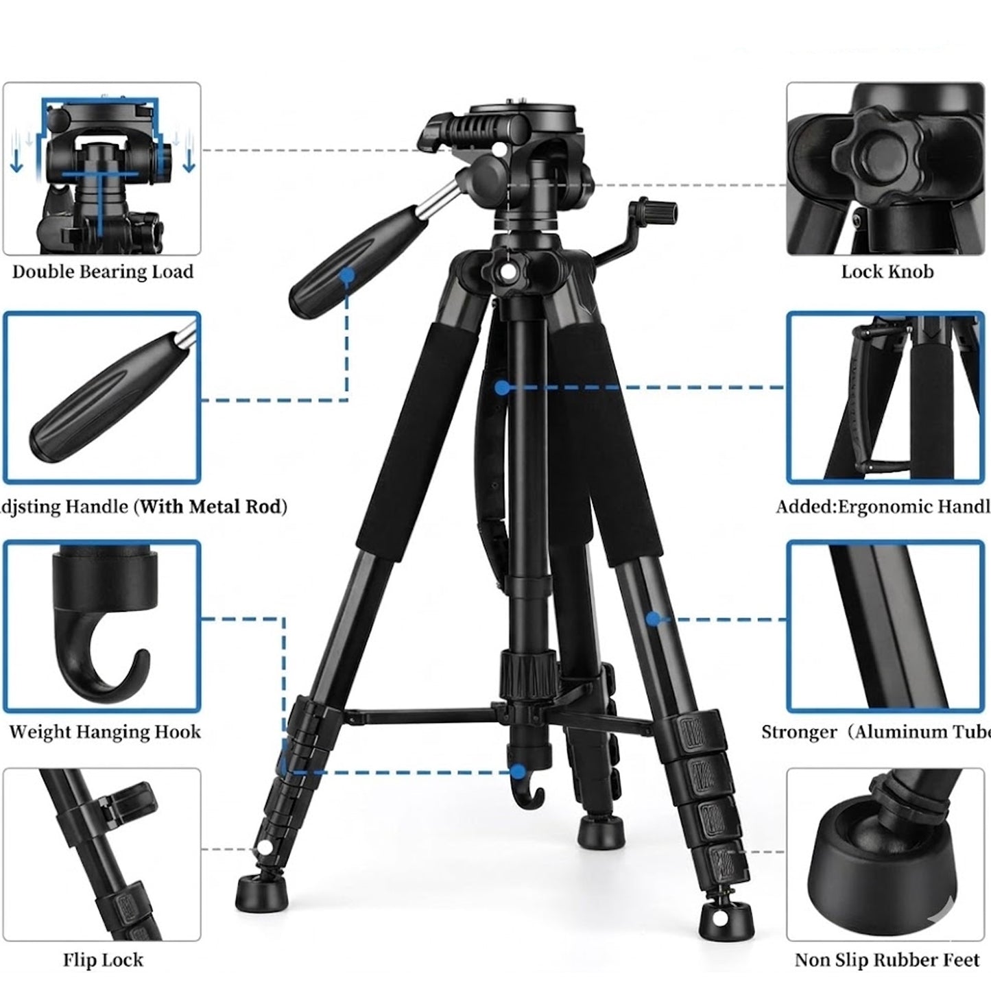 EYUVAA Heavy-Duty Tripod Stand for Phone & Cameras with Mobile Holder| 360° Rotatable Ball Head Mount with Adjustable Height Upto 83 Inch| Tripod Stand for vlogging, Photography & Videography