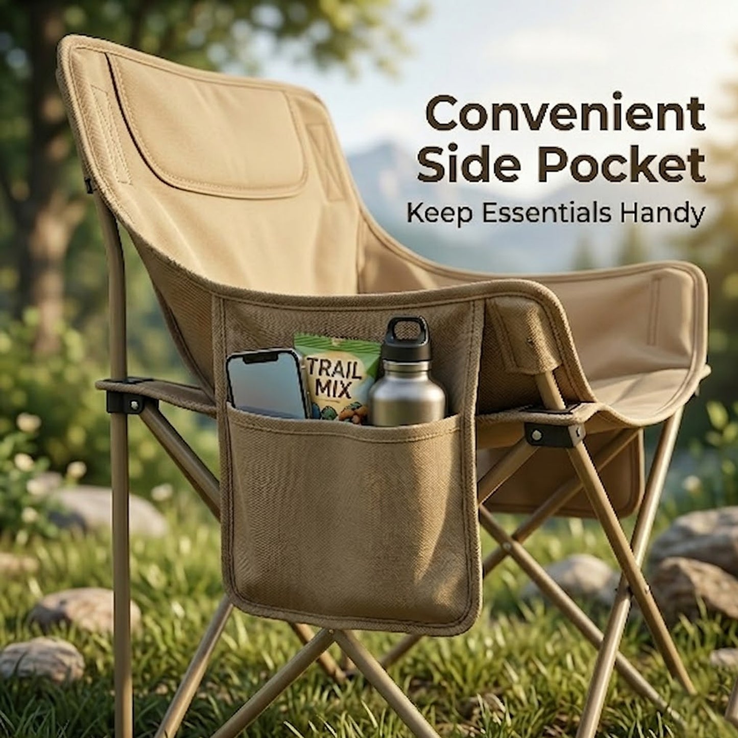 EYUVAA Heavy-Duty Camping Chair Foldable| Lightweight Portable with Side Pocket| Strong Steel Frame Holds up to 120 KG| Oxford Fabric Outdoor Chair for Hiking, Beach, Garden & Travel(Random Colour)