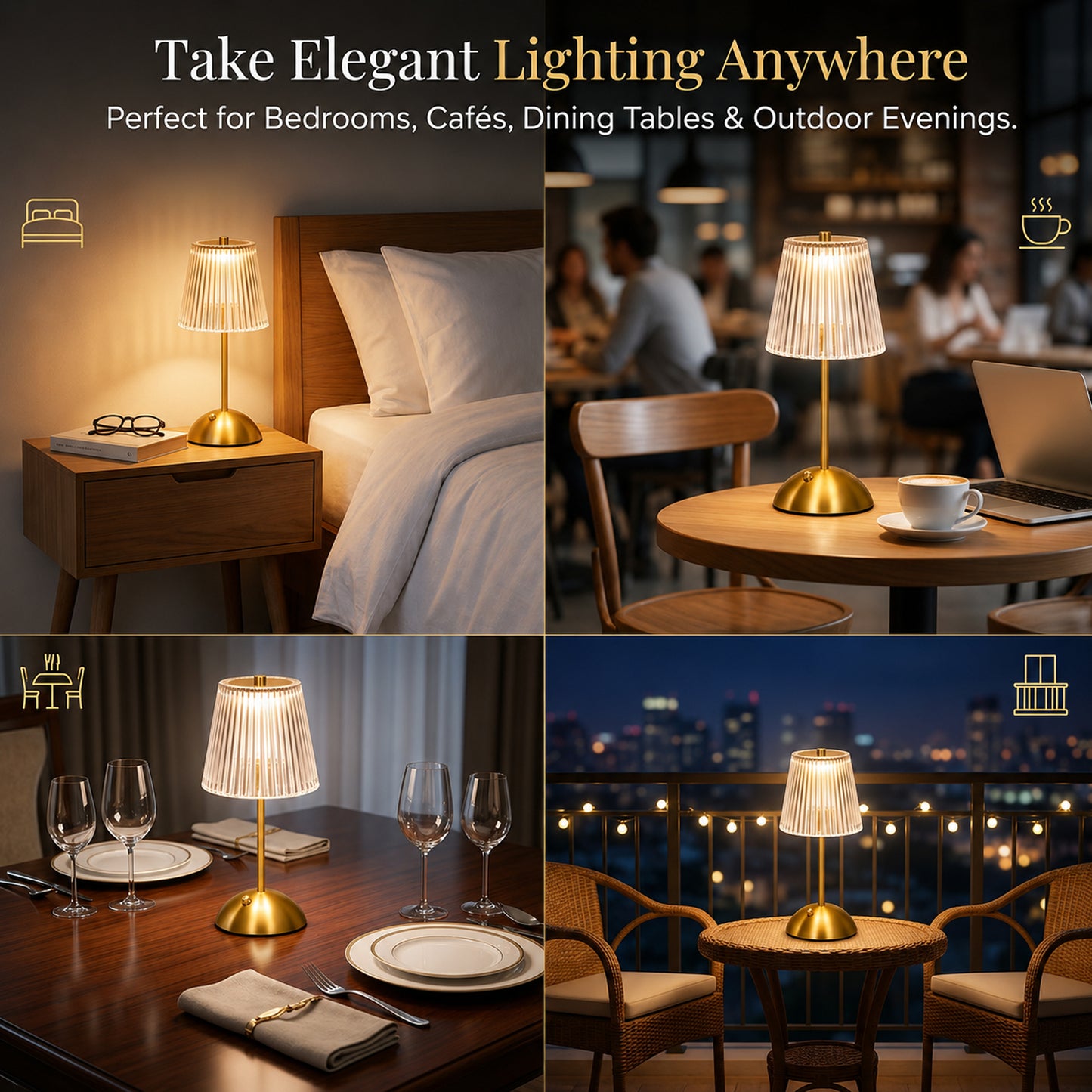 DECOVAA LED Table Lamp with 3-Colour Modes| USB Rechargeable Desk Lamp with Touch Sensor| Modern Crystal Table Lamp| Cordless Portable Bedside Lamp for Bedroom, Living Room, Office & Home Decor