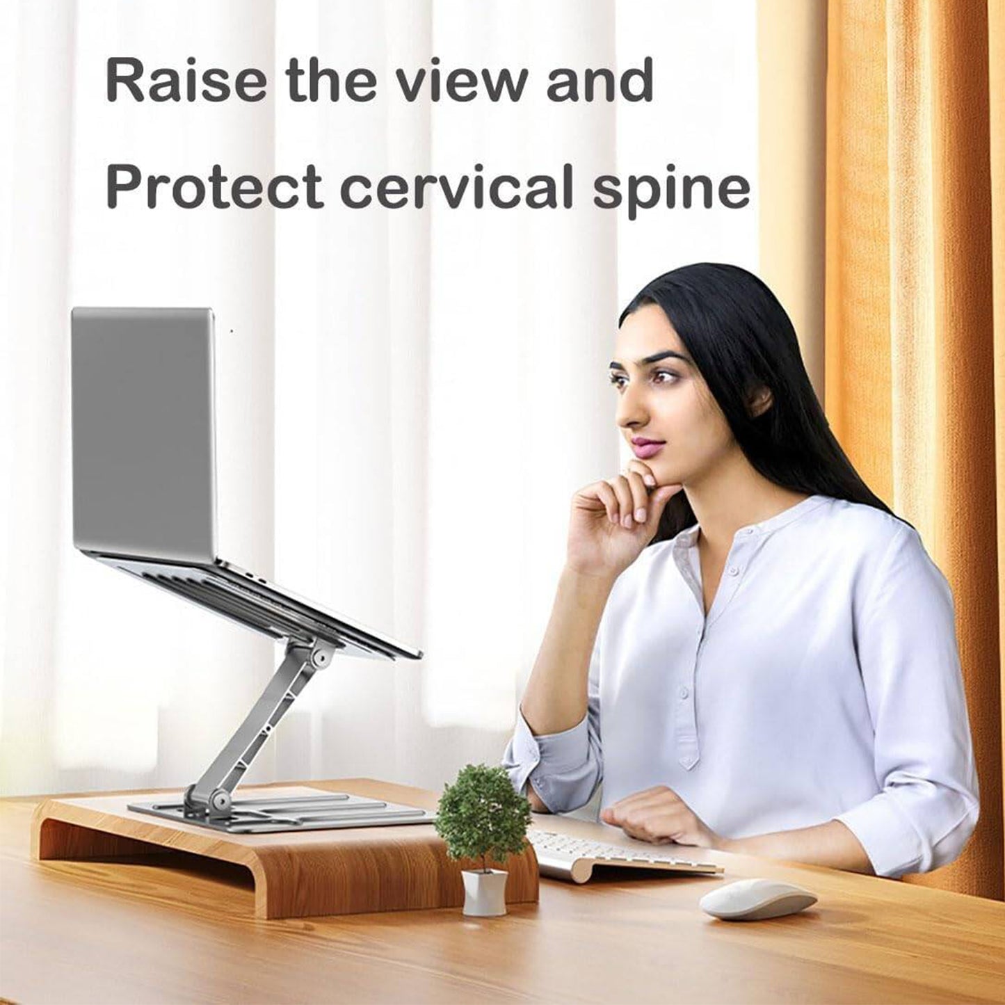 EYUVAA Heavy-Duty Metal Laptop Stand | Foldable & Adjustable Ergonomic Design with Anti-Slip Silicon Pads, Aluminium Alloy Riser with 17″ Laptops for Desk, Home, Office