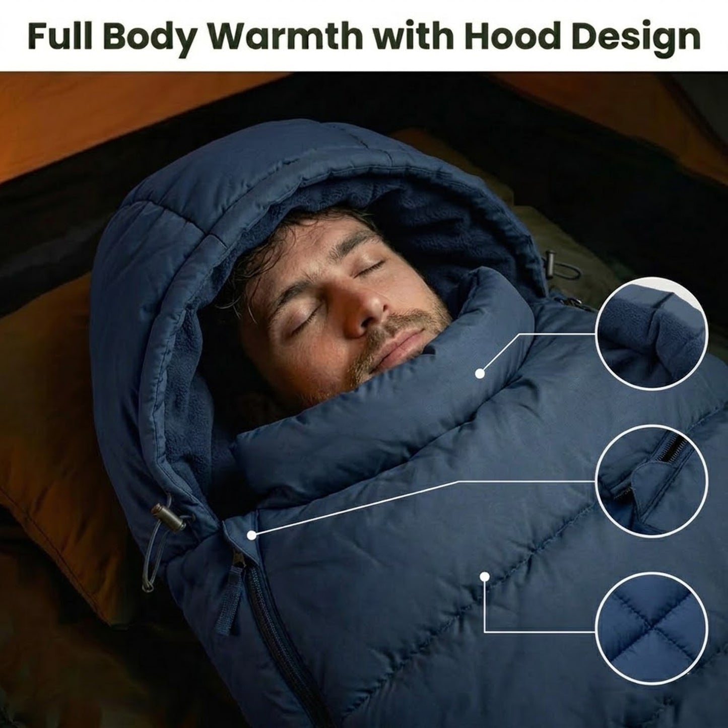 EYUVAA Camping Sleeping Bag for Adults| Lightweight Waterproof Bag with Hood for 0°C to +5°C| Portable & Compact Bed with Carry Bag for Travelling, Trekking & Hiking