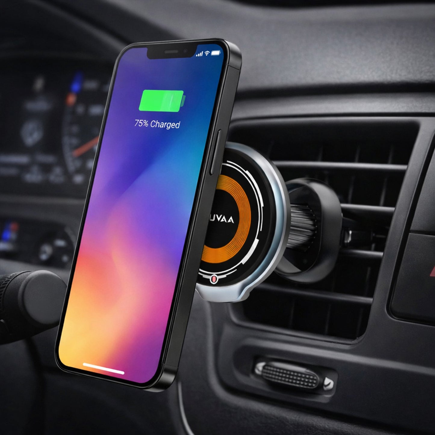 EYUVAA Magnetic Car Phone Holder with 15W Fast Wireless Charging, 360° Rotatable AC Vent & Dashboard Mount, Compatible with MagSafee & All Smartphones
