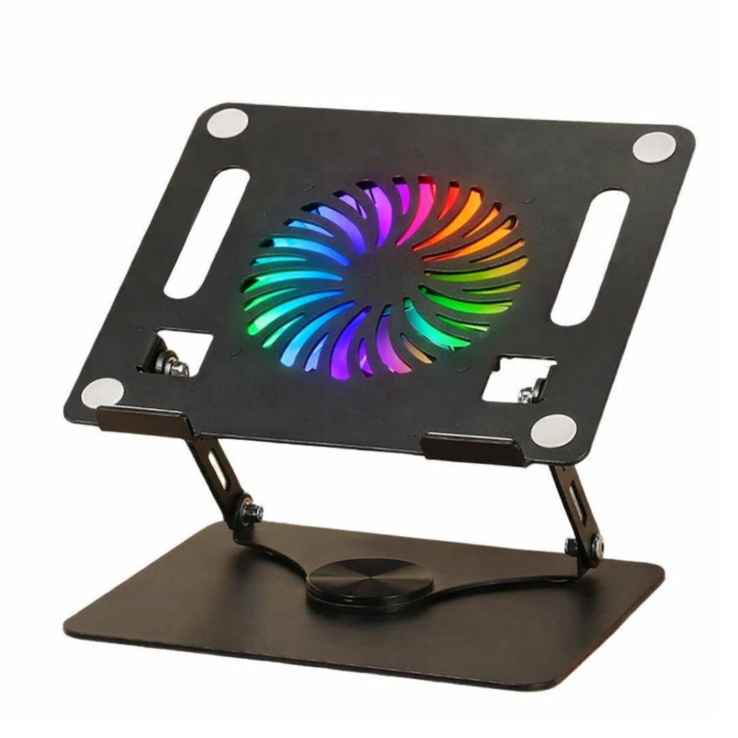 EYUVAA Metal Laptop Stand with Cooling Fan & RGB Light | 360° Rotation with Adjustable Height, Compatible with 10-17 inch Laptops Stand for Gaming, Table, Office (Black)