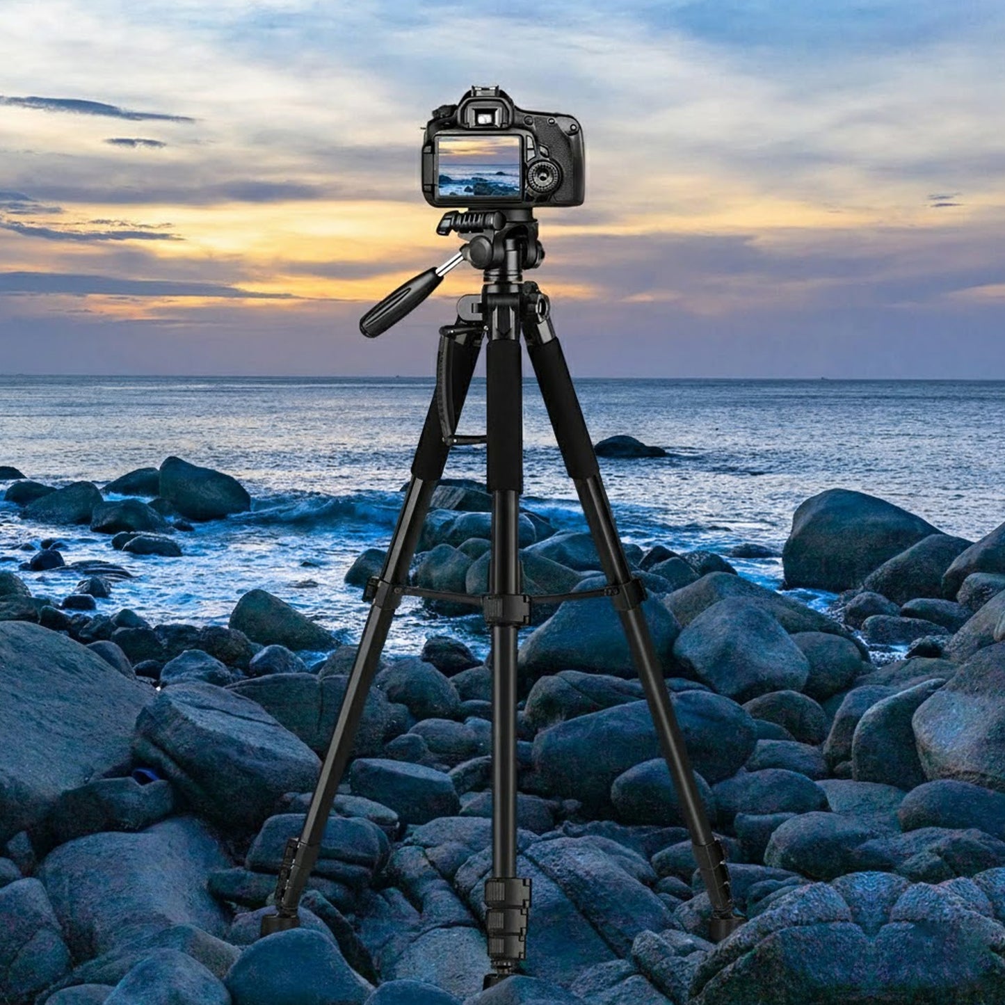 EYUVAA Heavy-Duty Tripod Stand for Phone & Cameras with Mobile Holder| 360° Rotatable Ball Head Mount with Adjustable Height Upto 83 Inch| Tripod Stand for vlogging, Photography & Videography