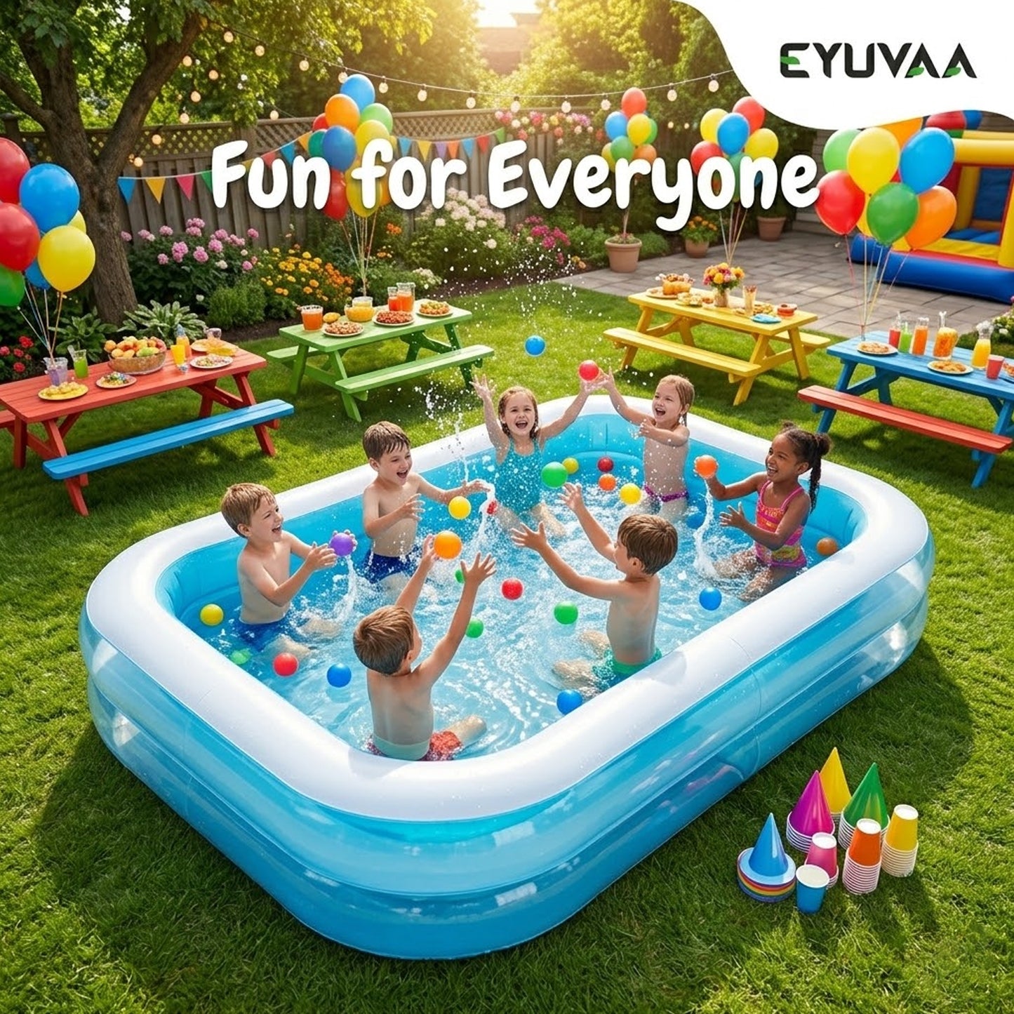 EYUVAA Inflatable Family Swimming Pool for Kids & Adults| Large Rectangular Pool (8.5 x 5.75 Feet) with 2 Air Chambers| Thick PVC Swimming Bathtub for Kids Playing, Backyard, Garden Use