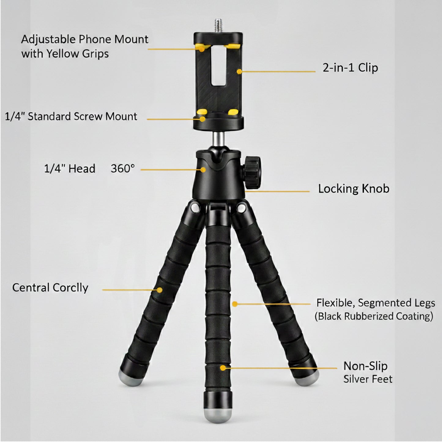 EYUVAA Flexible Tripod Stand for Mobile with 360° Rotating Ball Head Mount| Selfie Stick Tripod Phone Holder with 2 in 1 Clip for Video Recording, Live Streaming & Vlogging