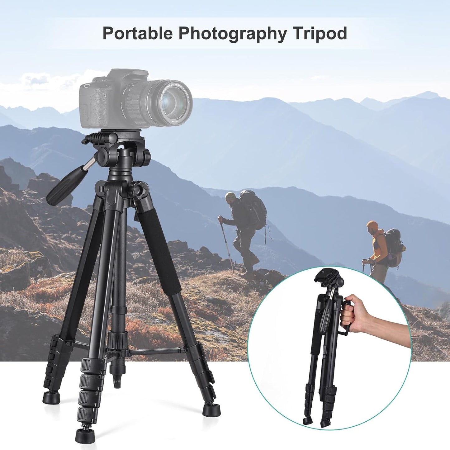 EYUVAA Adjustable Tripod Stand for Camera with 360° Rotation Mobile Holder| Aluminium Alloy Legs with Rubberized Feet & Flip Locks| Tripod for Mobile Phones, GoPro & Video Cameras