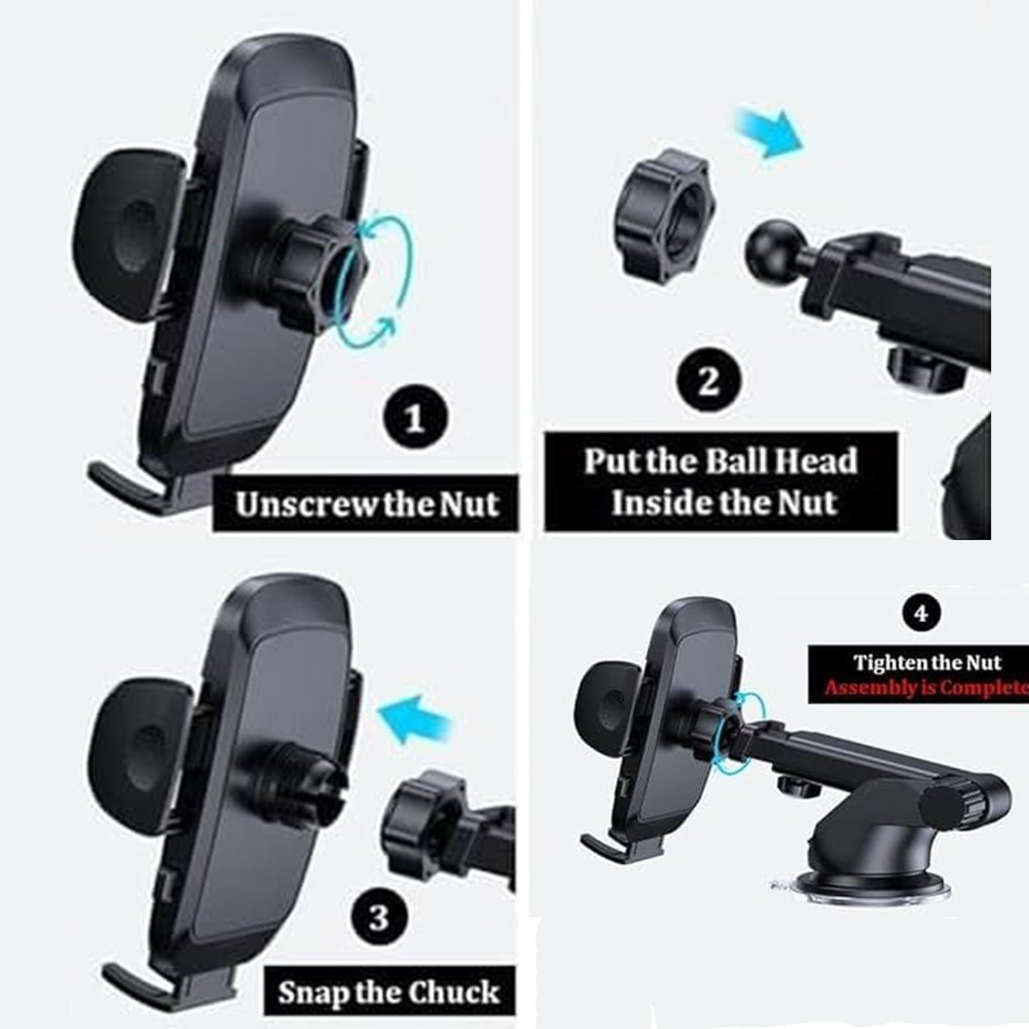 EYUVAA Car Mobile Phone Holder with Strong Suction Cup, Mobile Mount for Car, Adjustable 360° Rotating Phone Stand for Dashboard & Windshield, Compatible with All Smartphones