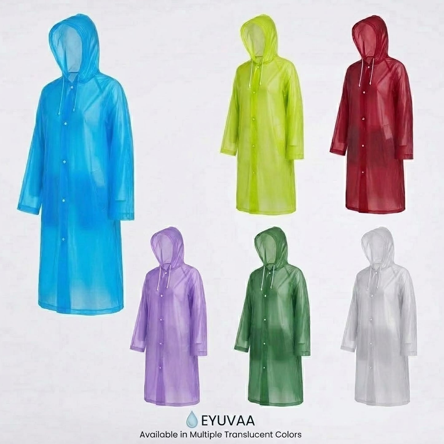 EYUVAA  Waterproof Raincoat for Men & Women| Comfortable Rain Jacket with Hood for Adults| lightweight and Reusable Eva raincoat for Camping & All Weather(Random Colour)