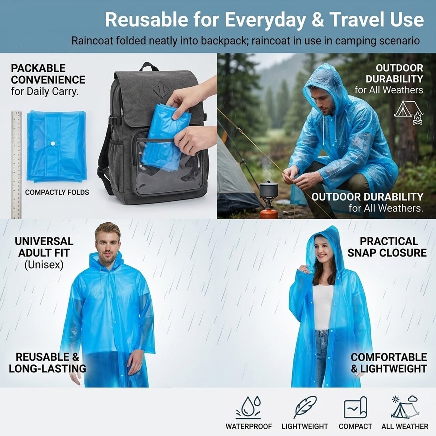 EYUVAA  Waterproof Raincoat for Men & Women| Comfortable Rain Jacket with Hood for Adults| lightweight and Reusable Eva raincoat for Camping & All Weather(Random Colour)