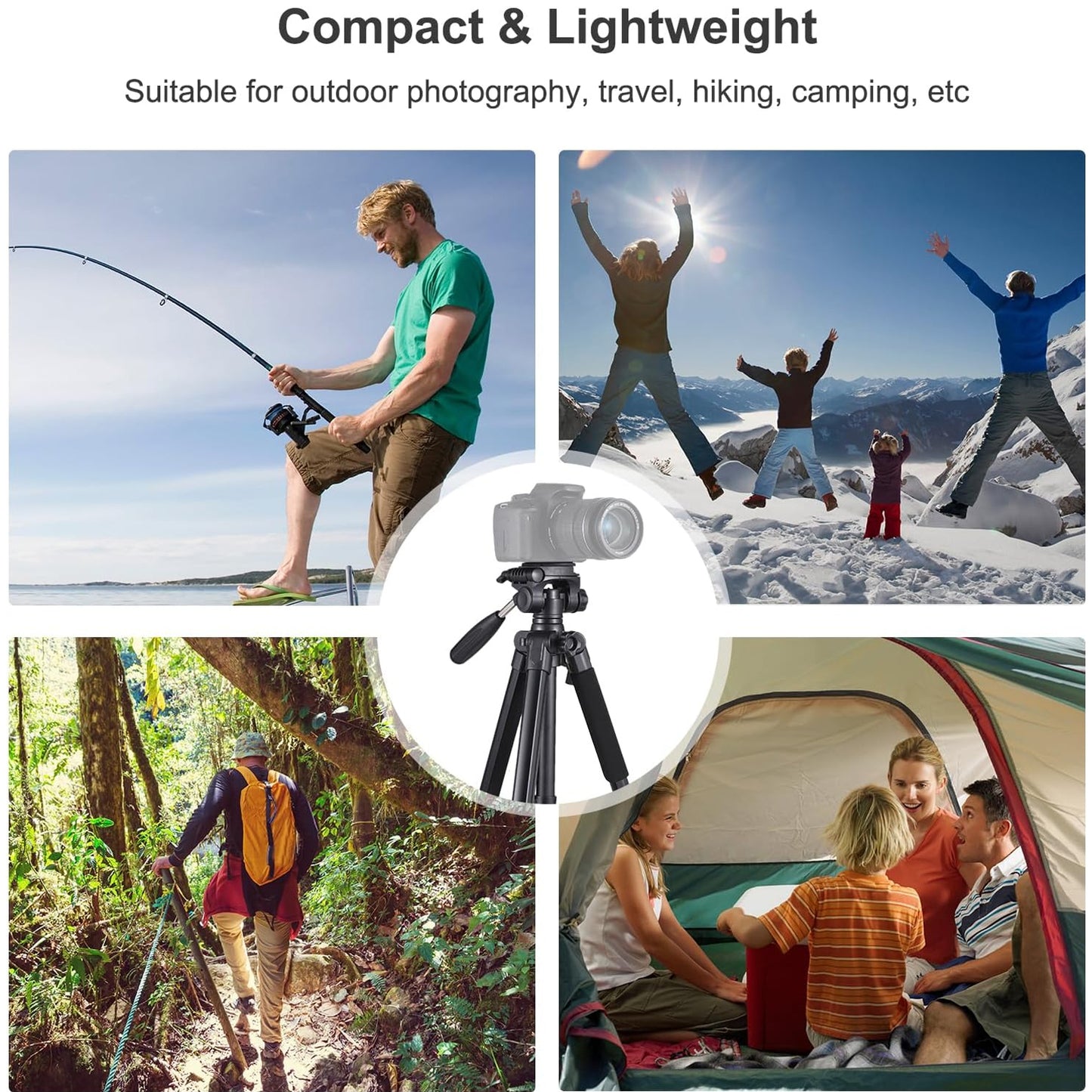 EYUVAA Adjustable Tripod Stand for Camera with 360° Rotation Mobile Holder| Aluminium Alloy Legs with Rubberized Feet & Flip Locks| Tripod for Mobile Phones, GoPro & Video Cameras