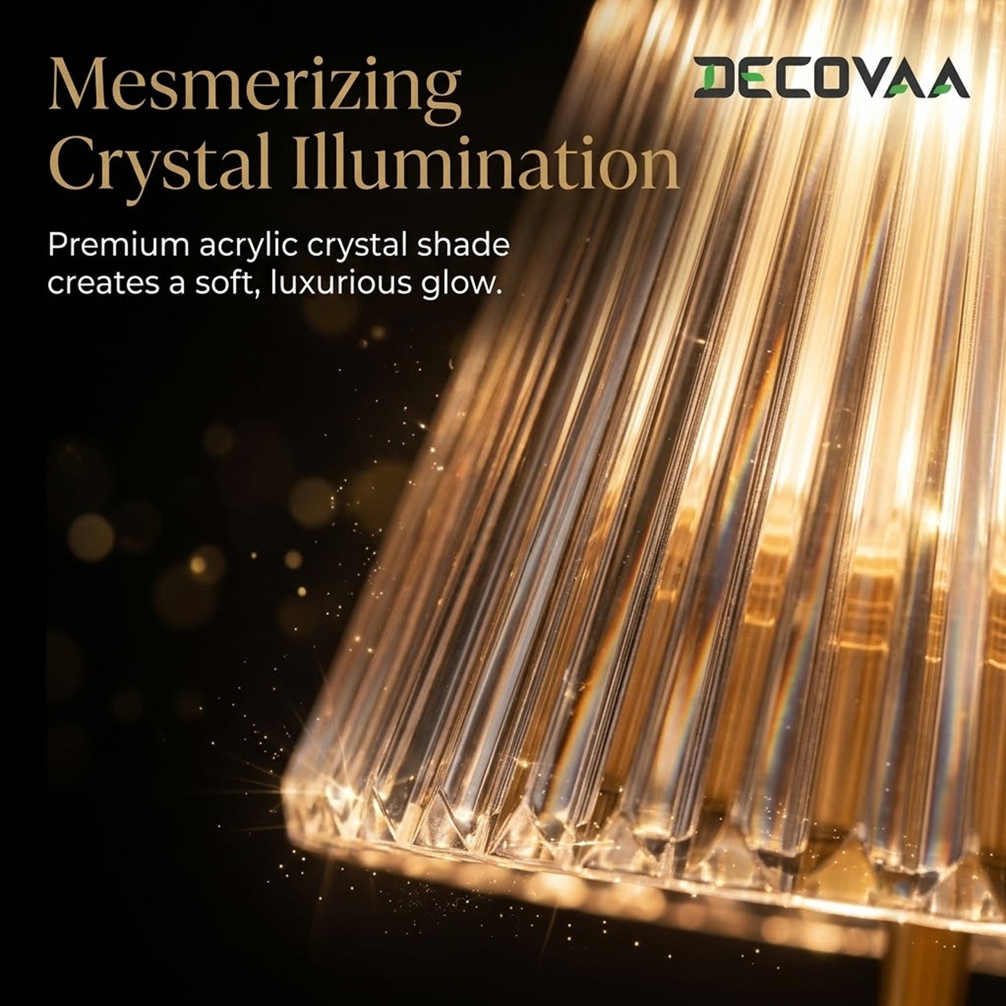 DECOVAA LED Table Lamp with 3-Colour Modes| USB Rechargeable Desk Lamp with Touch Sensor| Modern Crystal Table Lamp| Cordless Portable Bedside Lamp for Bedroom, Living Room, Office & Home Decor