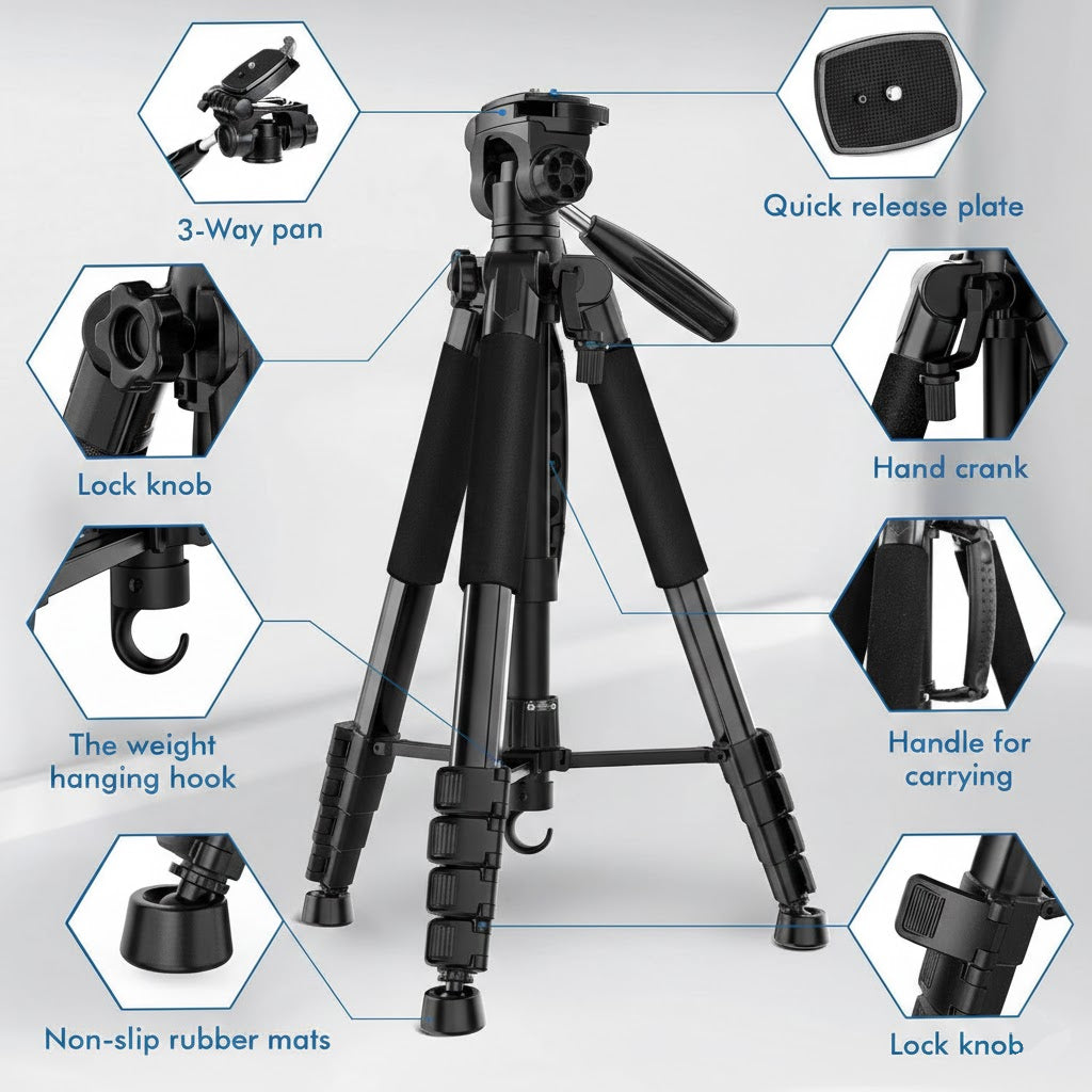 EYUVAA Tripod Stand for Mobile & Camera with 360° Rotation| Adjustable Height Aluminium Tripod Stand with Bluetooth Remote| Mobile Holder Mount for Video Recording, Photography & Vlogging