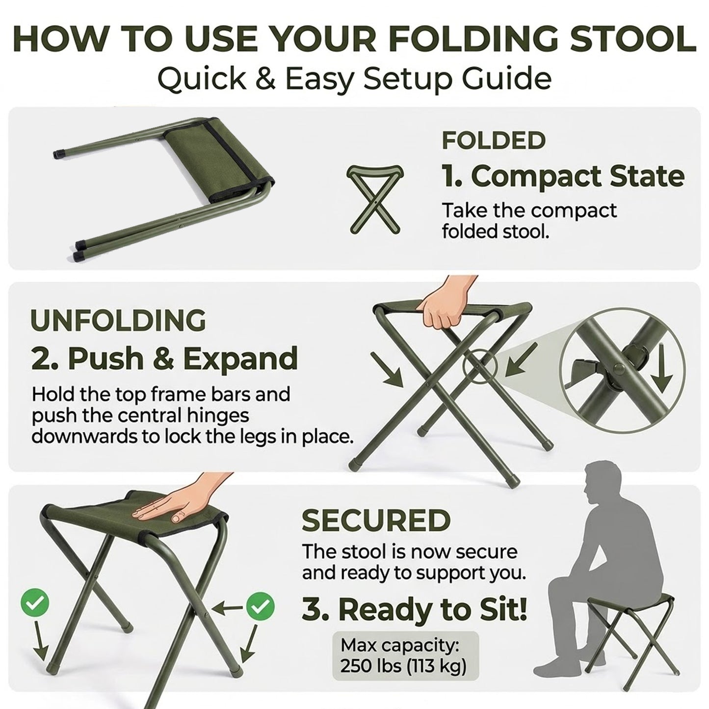 EYUVAA Portable Stool for Camping| Lightweight Compact Folding Seat for Smooth Seating Comfort| Durable & Compact Design for Outdoor Activities, Travelling, Trekking, Picnic & Garden