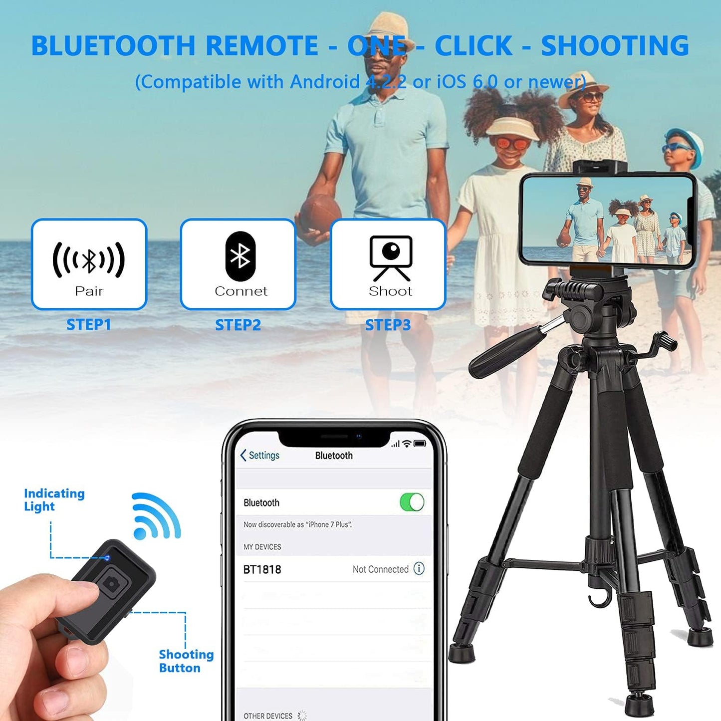 EYUVAA Tripod Stand for Mobile & Camera with 360° Rotation| Adjustable Height Aluminium Tripod Stand with Bluetooth Remote| Mobile Holder Mount for Video Recording, Photography & Vlogging