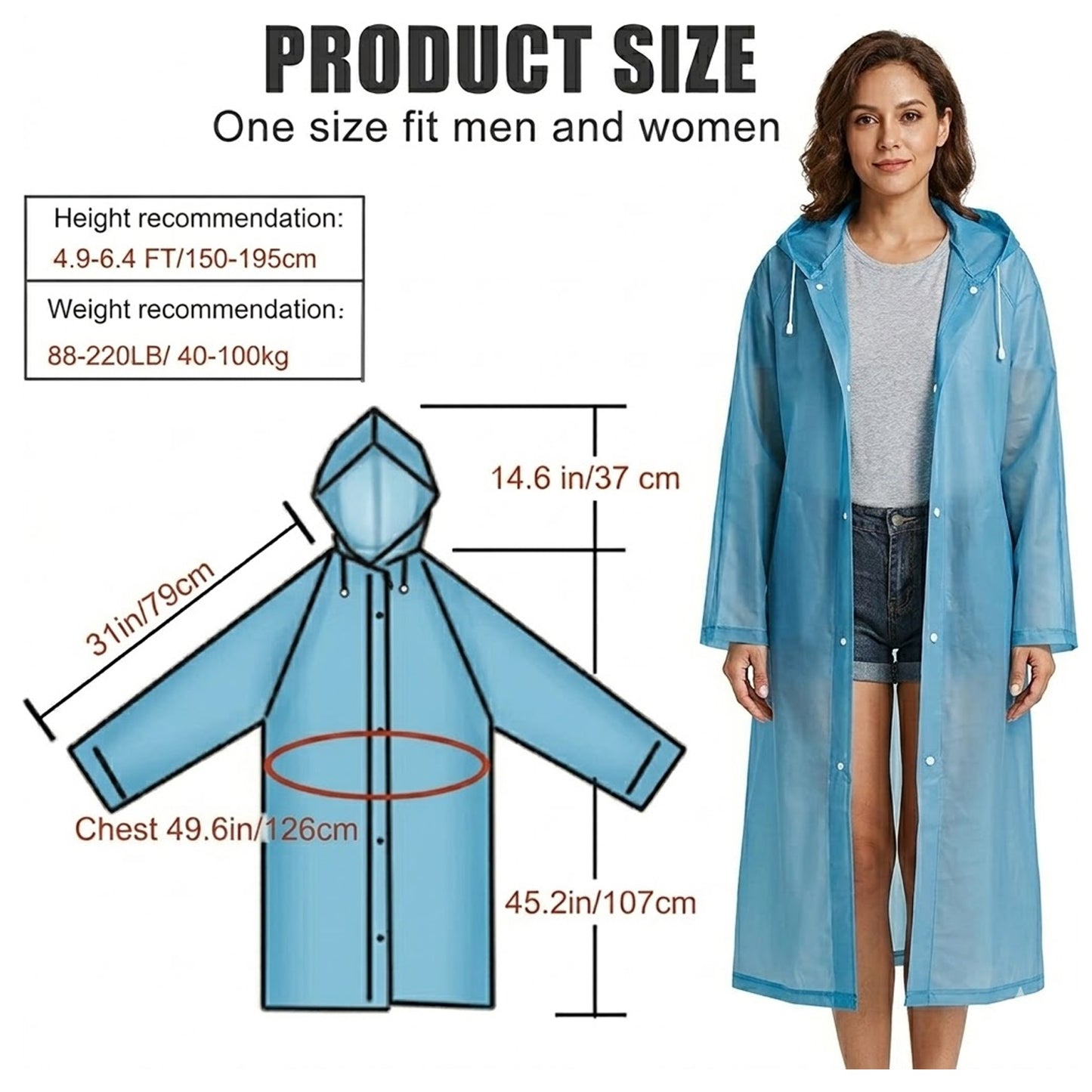 EYUVAA  Waterproof Raincoat for Men & Women| Comfortable Rain Jacket with Hood for Adults| lightweight and Reusable Eva raincoat for Camping & All Weather(Random Colour)