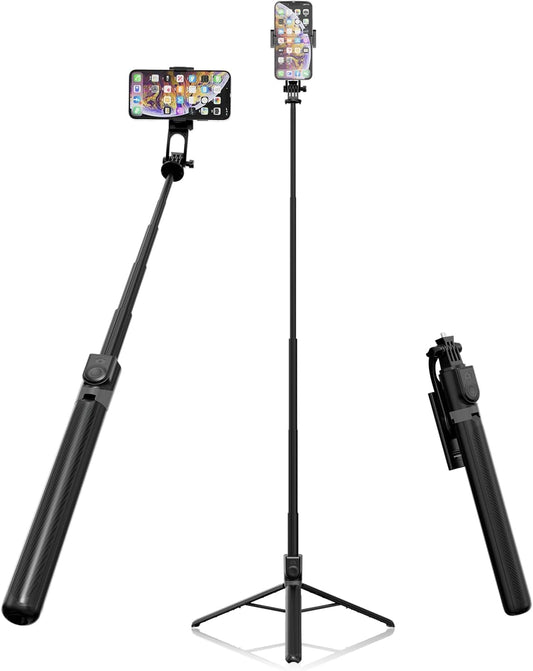 EYUVAA Portable Selfie Stick Tripod with Remote, Foldable & Extendable 70 inch/5.9 Feet Long Stick with 360° Rotation for Travel, Vlogging Compatible with All Smartphones