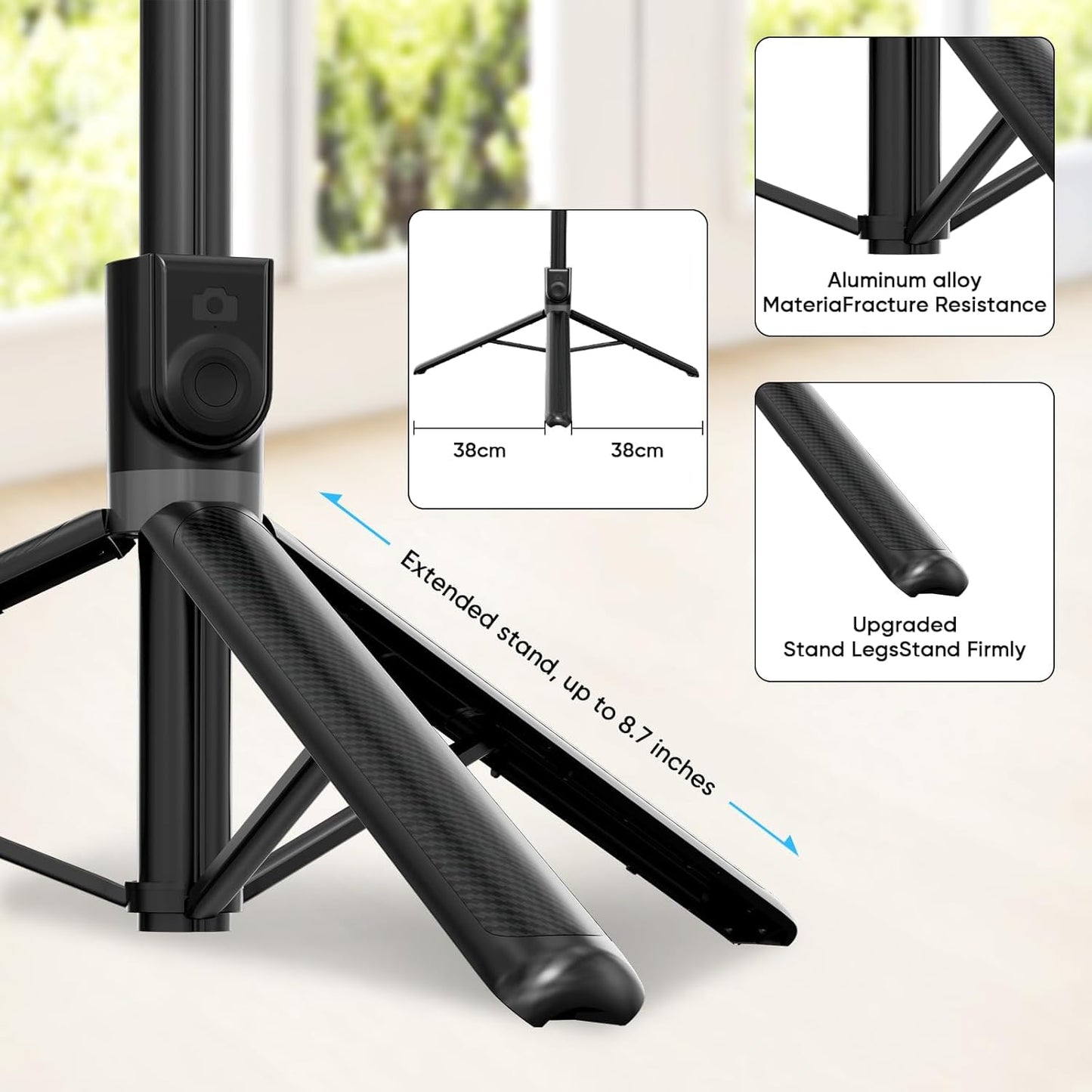 EYUVAA Portable Selfie Stick Tripod with Remote, Foldable & Extendable 70 inch/5.9 Feet Long Stick with 360° Rotation for Travel, Vlogging Compatible with All Smartphones