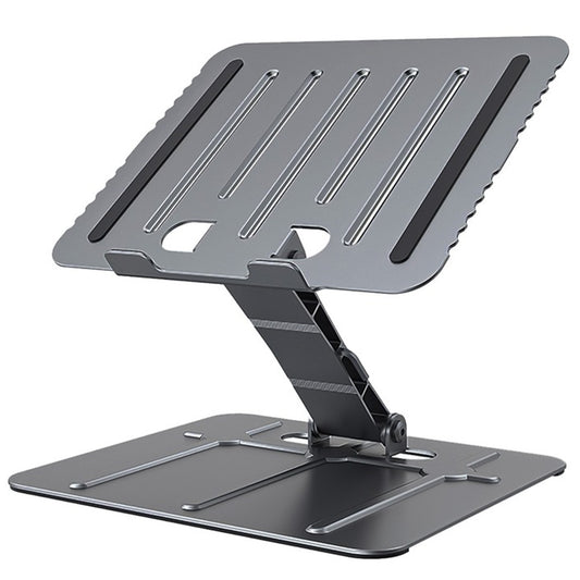 EYUVAA Heavy-Duty Metal Laptop Stand | Foldable & Adjustable Ergonomic Design with Anti-Slip Silicon Pads, Aluminium Alloy Riser with 17″ Laptops for Desk, Home, Office