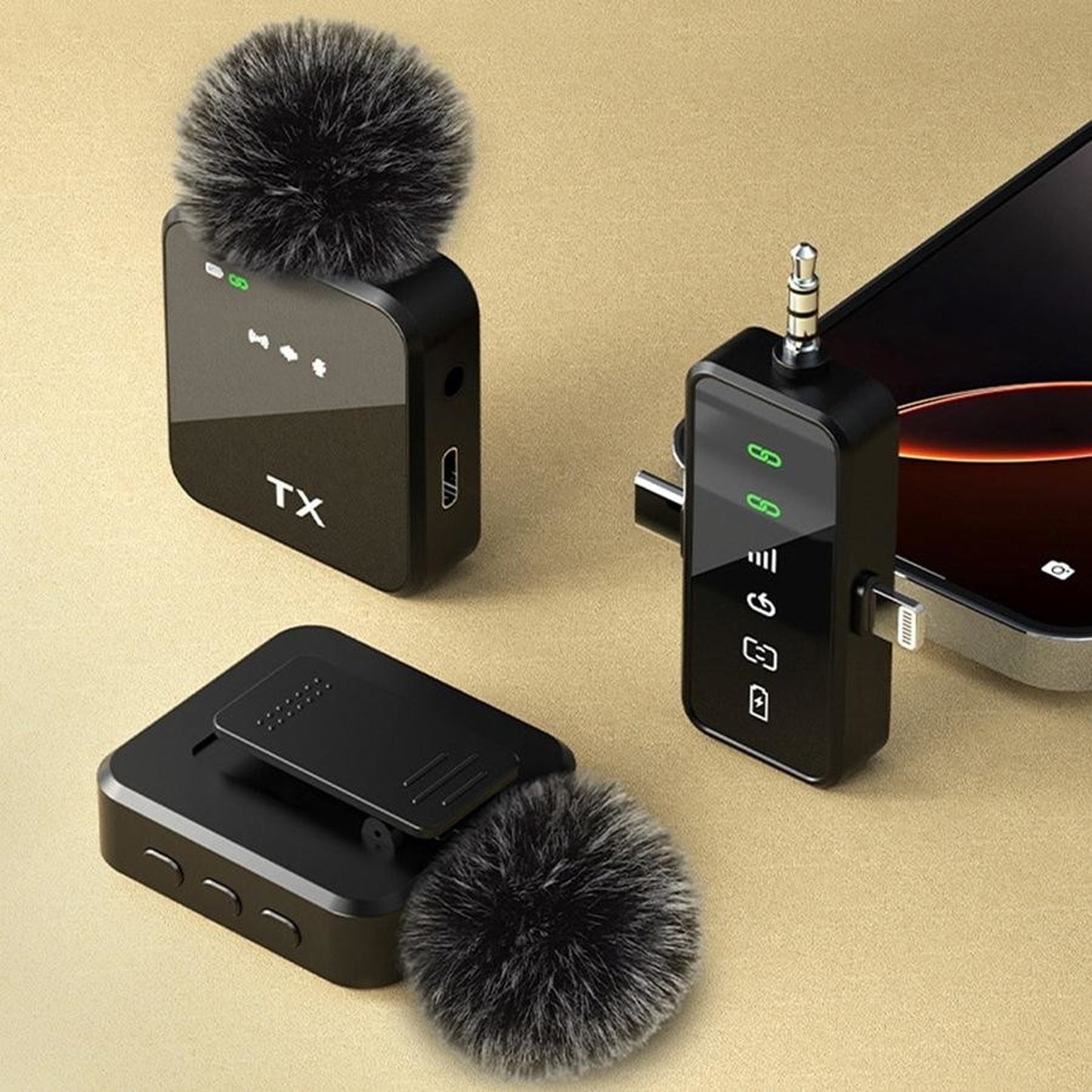 CHAMPKIA 3-in-1 Universal Wireless Microphone with 18H Battery Life for All Smartphones and Cameras | Dual Mic Set with Receiver & LED Display for Record Interview, Vlogs, YouTube, Instagram (F11)