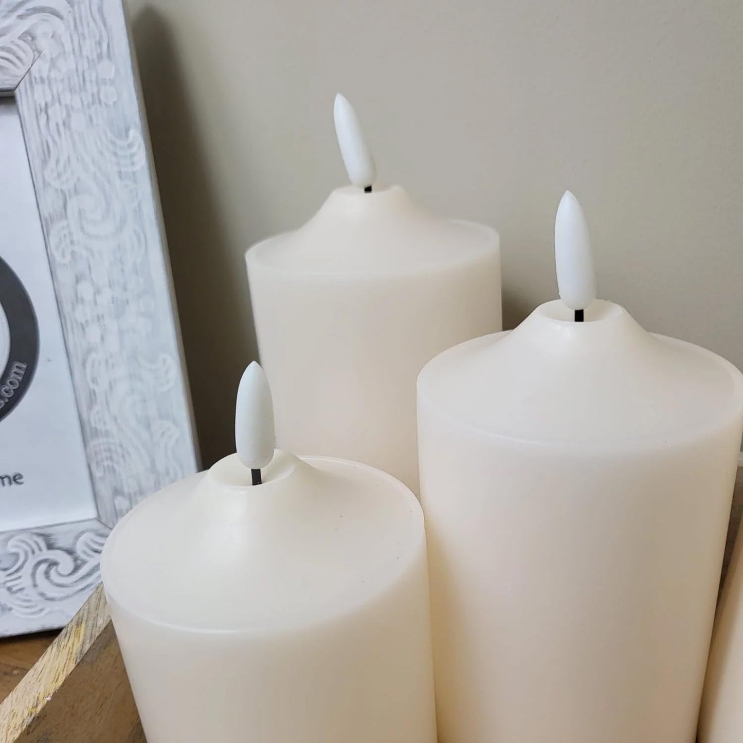 EYUVAA 3D Flameless LED Pillar Candles| Realistic Flameless and Flickering Effect Candle| Battery Operated Decorative Candles for Home Décor, Weddings, Diwali & Pooja Decoration (Set of 3)