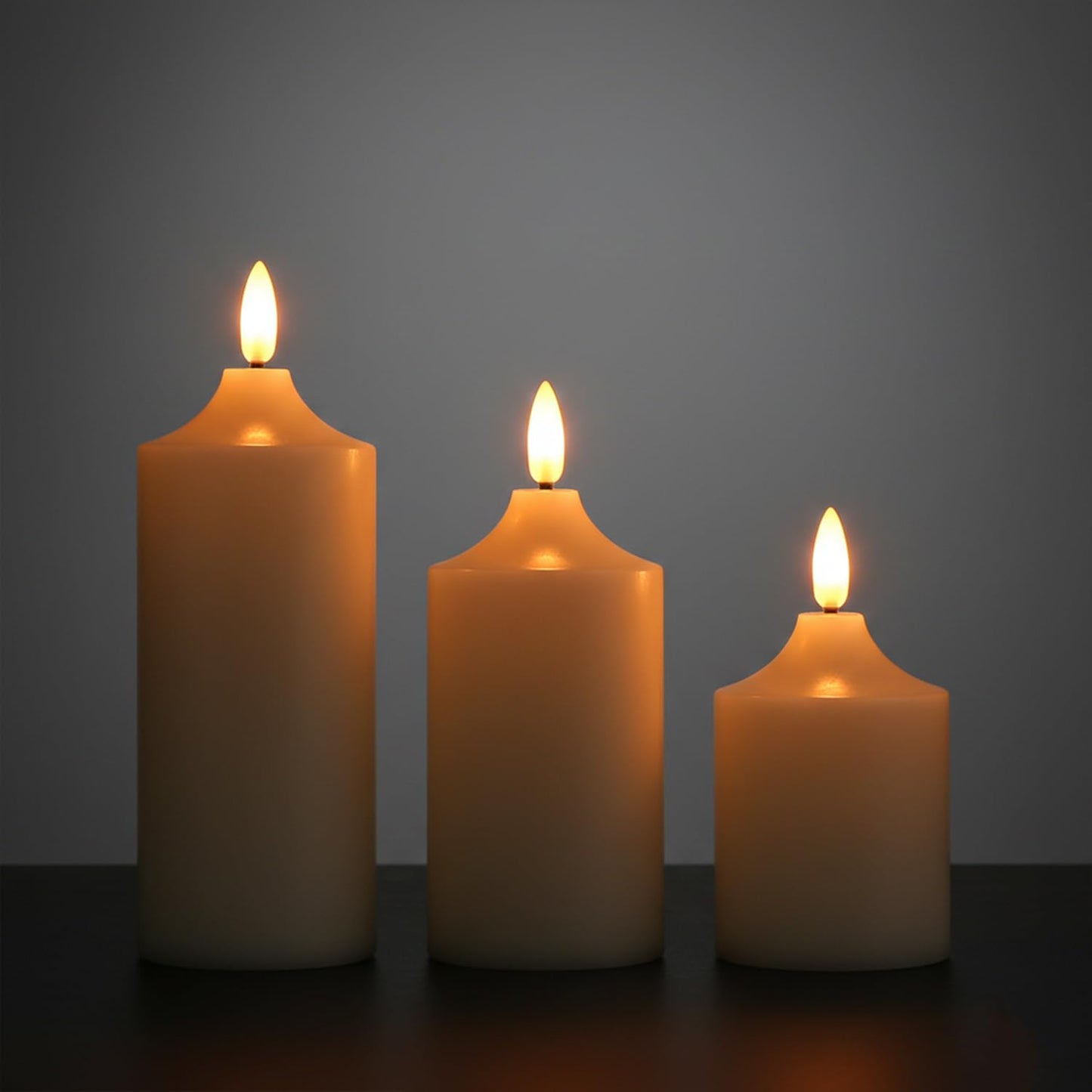EYUVAA 3D Flameless LED Pillar Candles| Realistic Flameless and Flickering Effect Candle| Battery Operated Decorative Candles for Home Décor, Weddings, Diwali & Pooja Decoration (Set of 3)