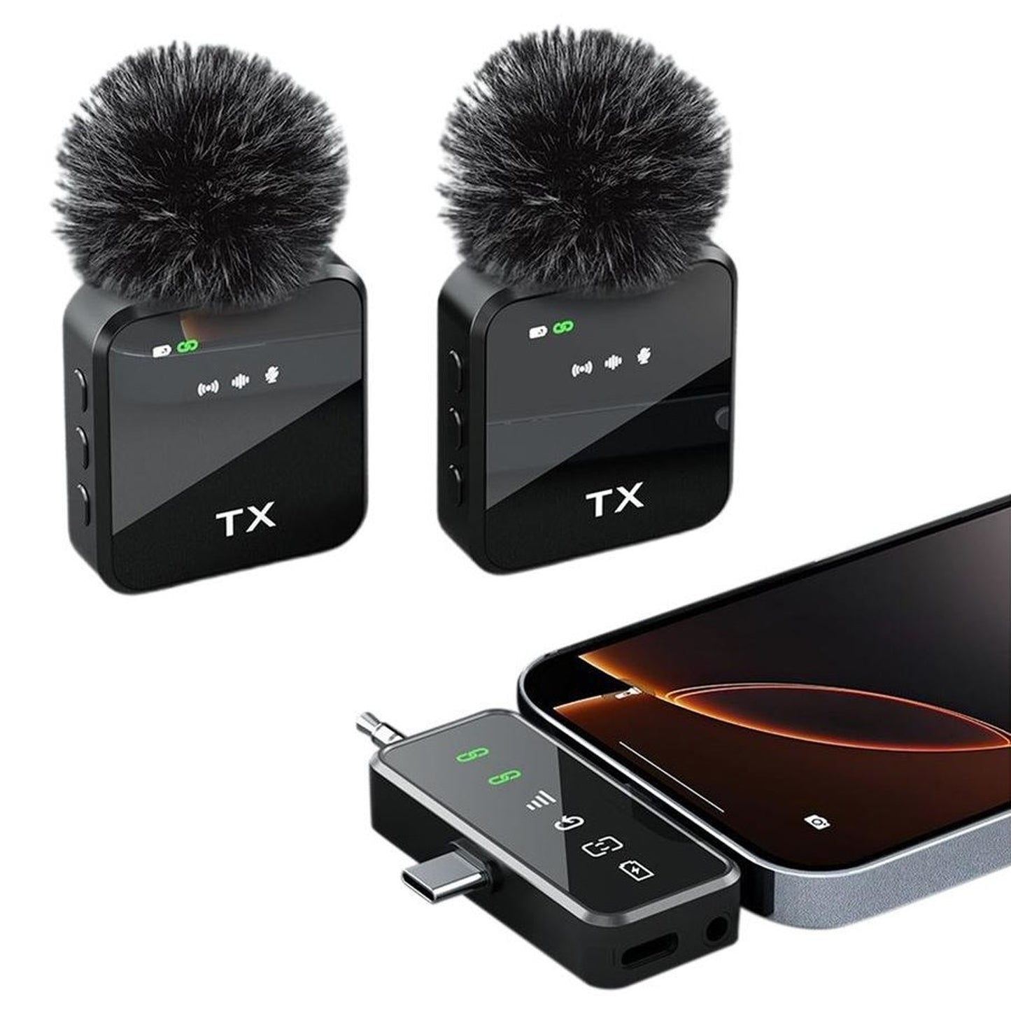 CHAMPKIA 3-in-1 Universal Wireless Microphone with 18H Battery Life for All Smartphones and Cameras | Dual Mic Set with Receiver & LED Display for Record Interview, Vlogs, YouTube, Instagram (F11)