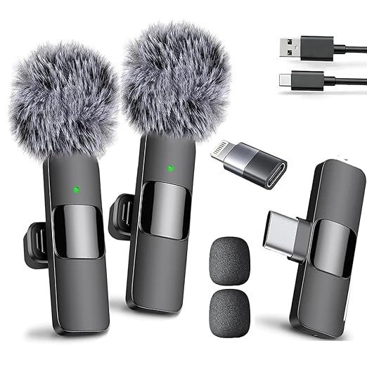 CHAMPKIA Dual Wireless Lavalier Microphone for iPhone & Android Mini Collar Mic with Noise Reduction, 50ft Range, USB-C & Lightning Receiver for YouTube,Vlogging, Podcasts & Live Streaming (K9-Pro)
