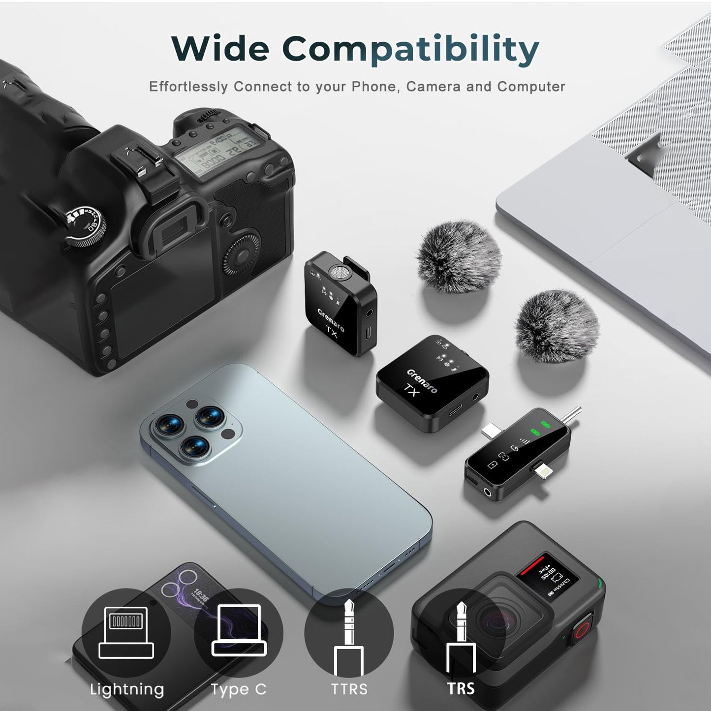 CHAMPKIA 3-in-1 Universal Wireless Microphone with 18H Battery Life for All Smartphones and Cameras | Dual Mic Set with Receiver & LED Display for Record Interview, Vlogs, YouTube, Instagram (F11)